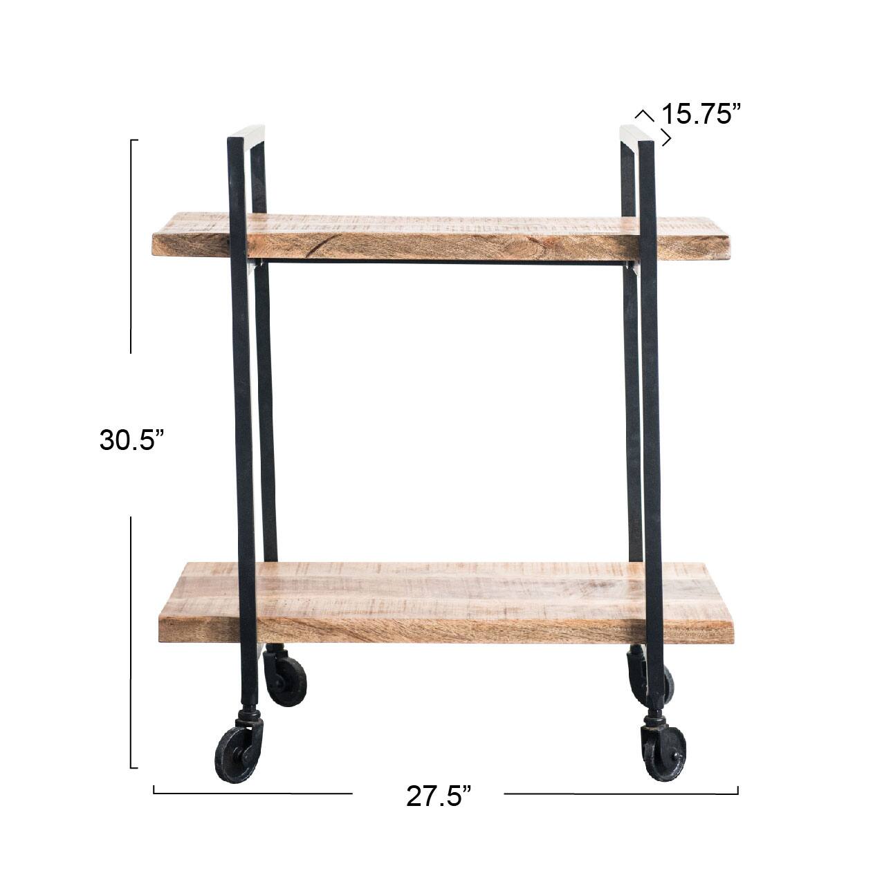 Hello Honey® 30.5" Brown Mango Wood & Black Metal 2-Tier Cart