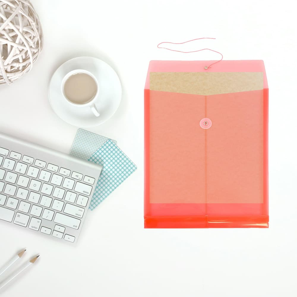 JAM Paper Letter Size Plastic Envelopes with Button &#x26; String Tie Closure, 12ct.