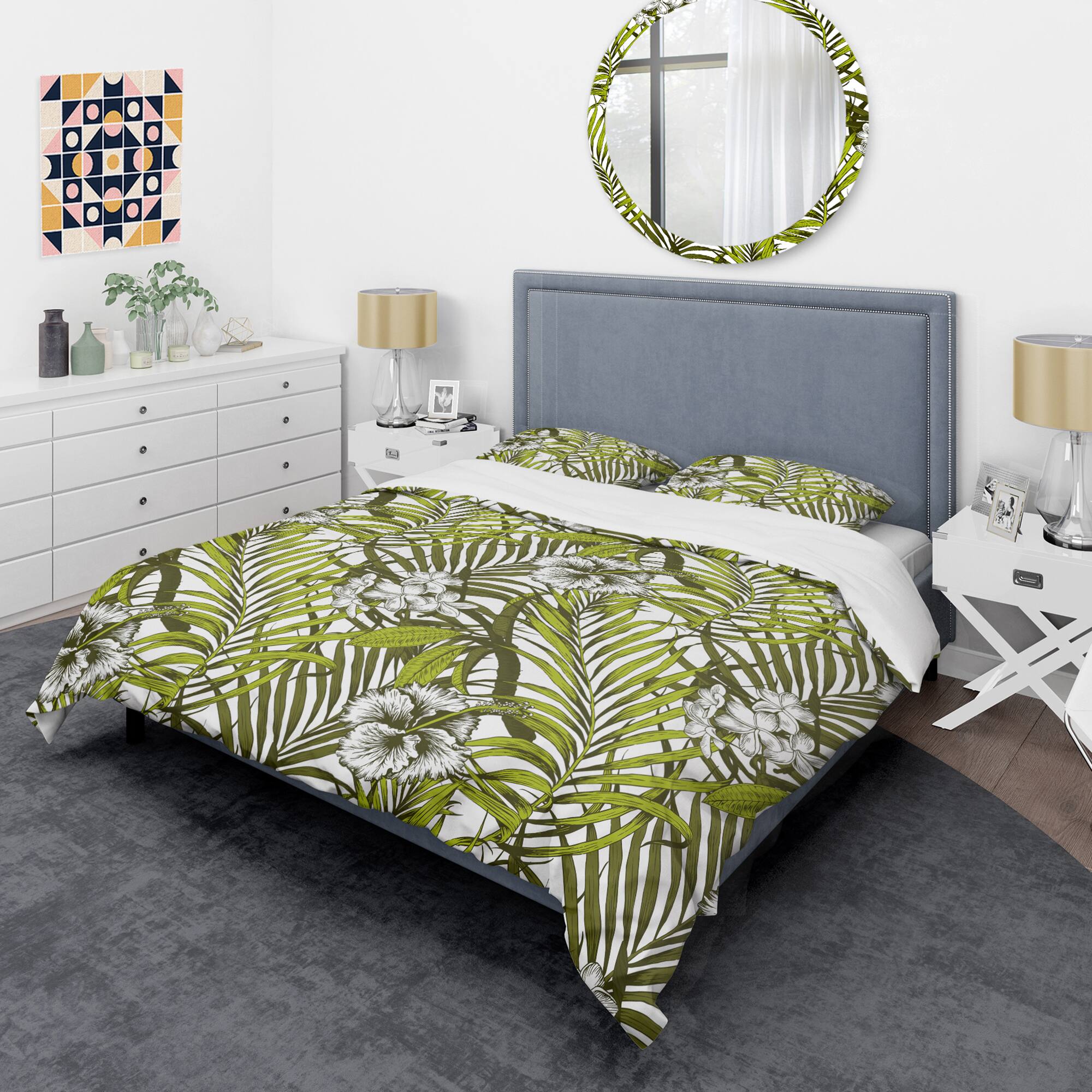Designart 'Tropical Palm Leaves I' Mid-Century Duvet Cover Set