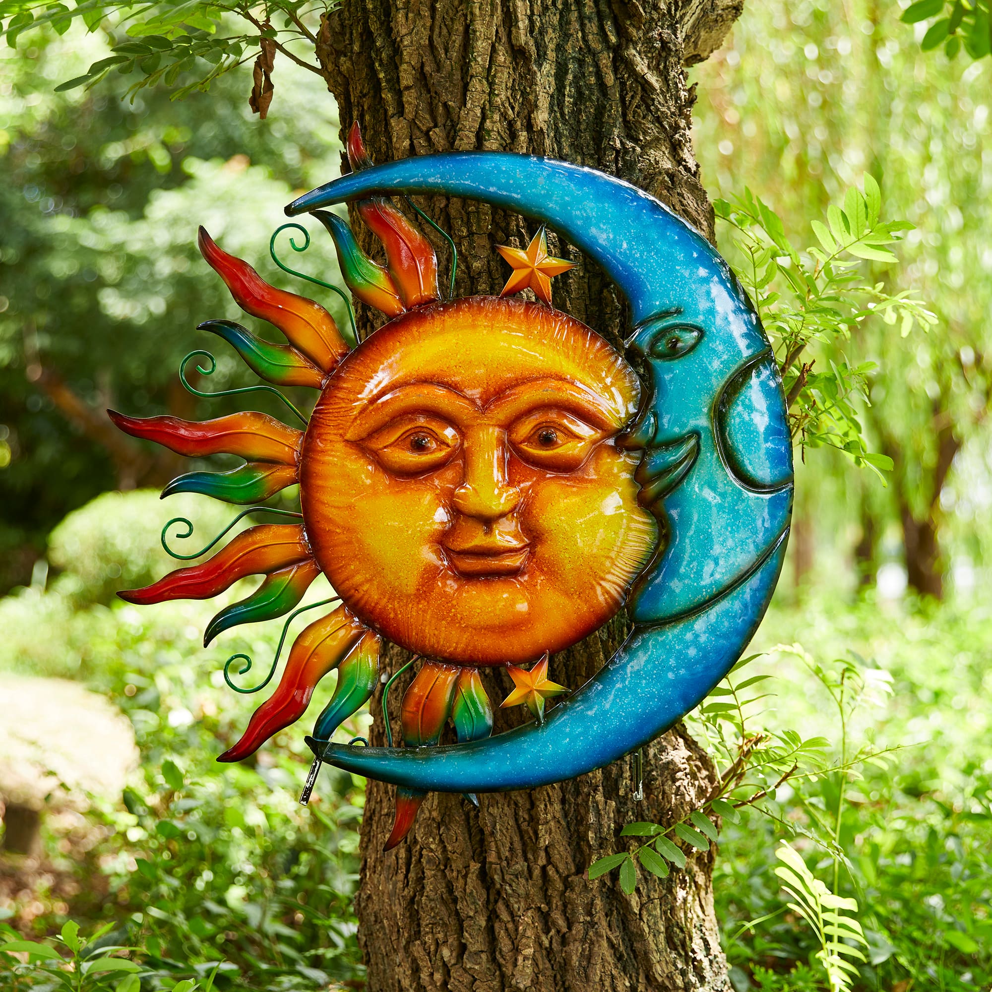 Glitzhome&#xAE; 36.25&#x22; Metal Sun &#x26; Moon Garden Stake or Wall D&#xE9;cor