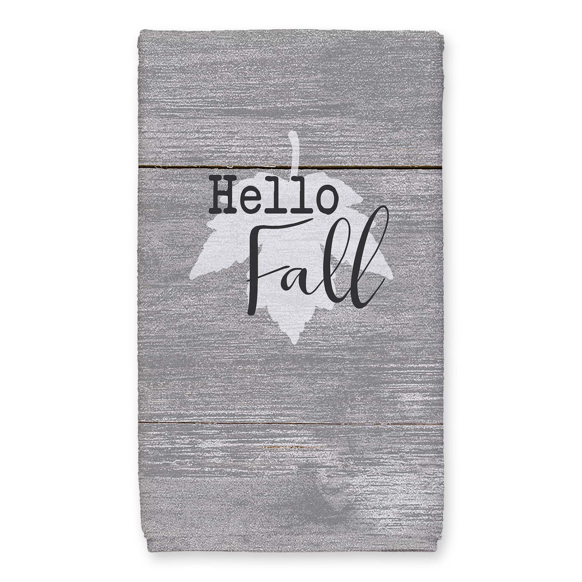 Hello Fall Gray Leaf Tea Towel Set