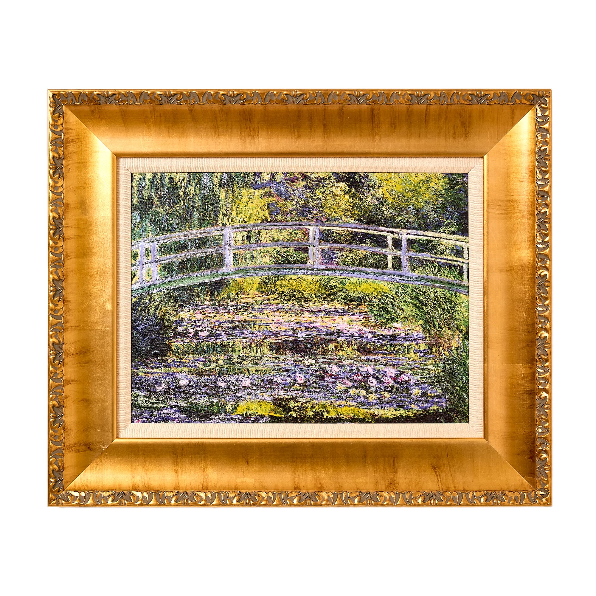 American Art Decor Ornate Framed Water Lilies with Bridge Canvas Print by Claude Monet - 22.75&#x22; x 18.75&#x22;
