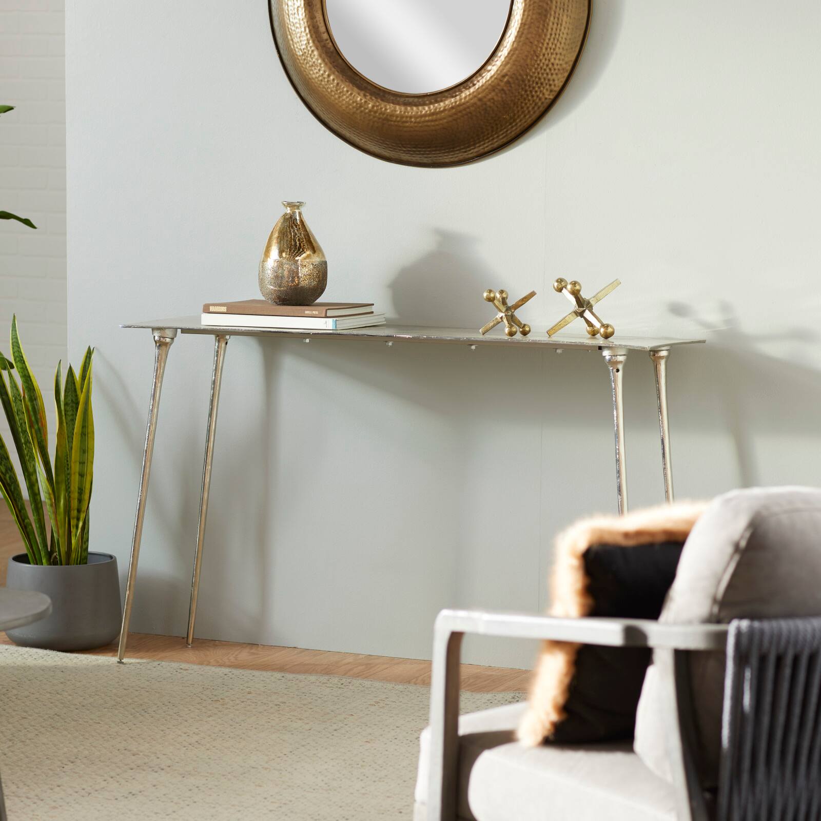 Silver Aluminum Glam Console Table, 50&#x22; x 15&#x22; x 31&#x22;