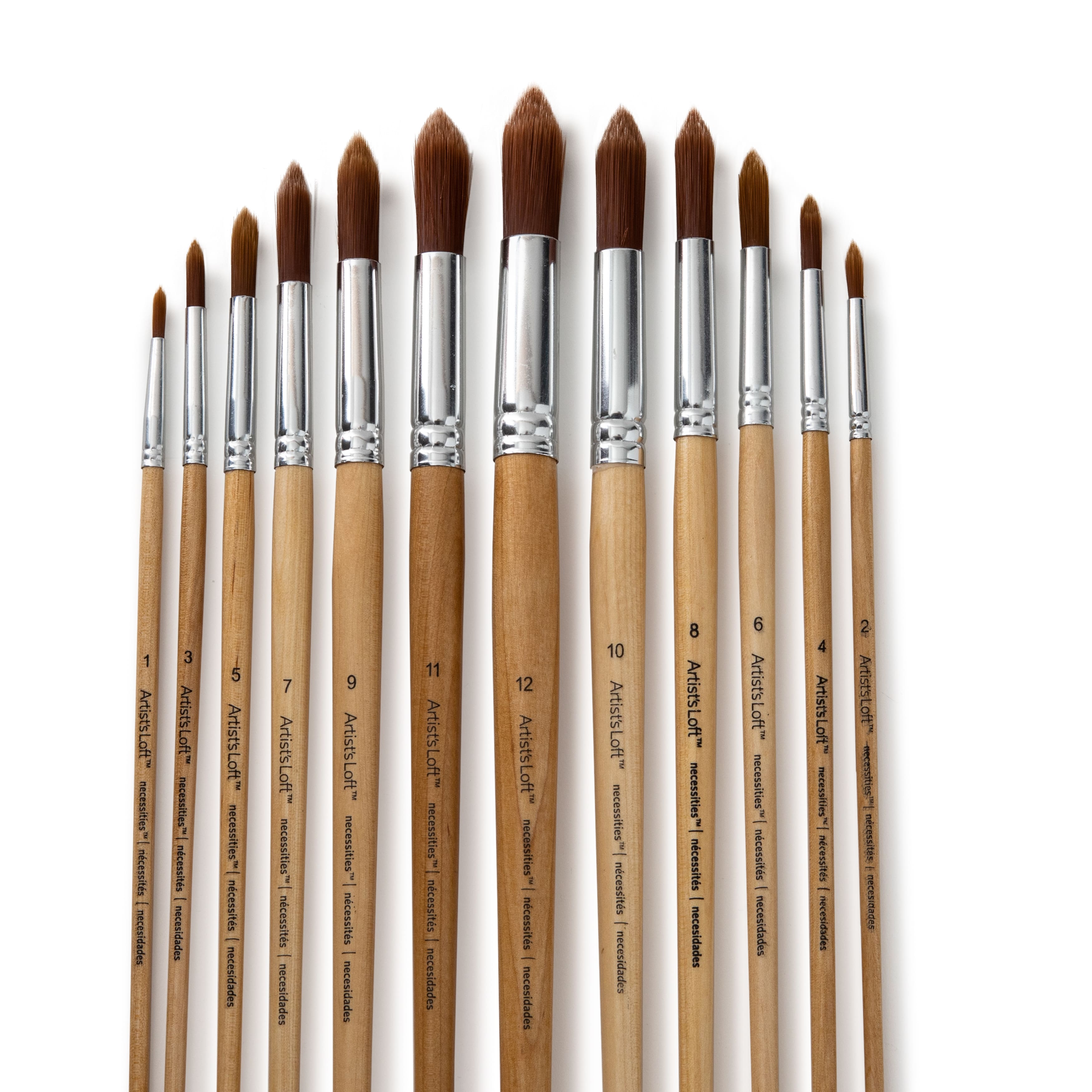 12 Packs: 10 Ct. (120 Total) Necessities Golden Synthetic Acrylic Brush Set by Artist's Loft, Size: 3.85 x 0.45 x 9.8, Black