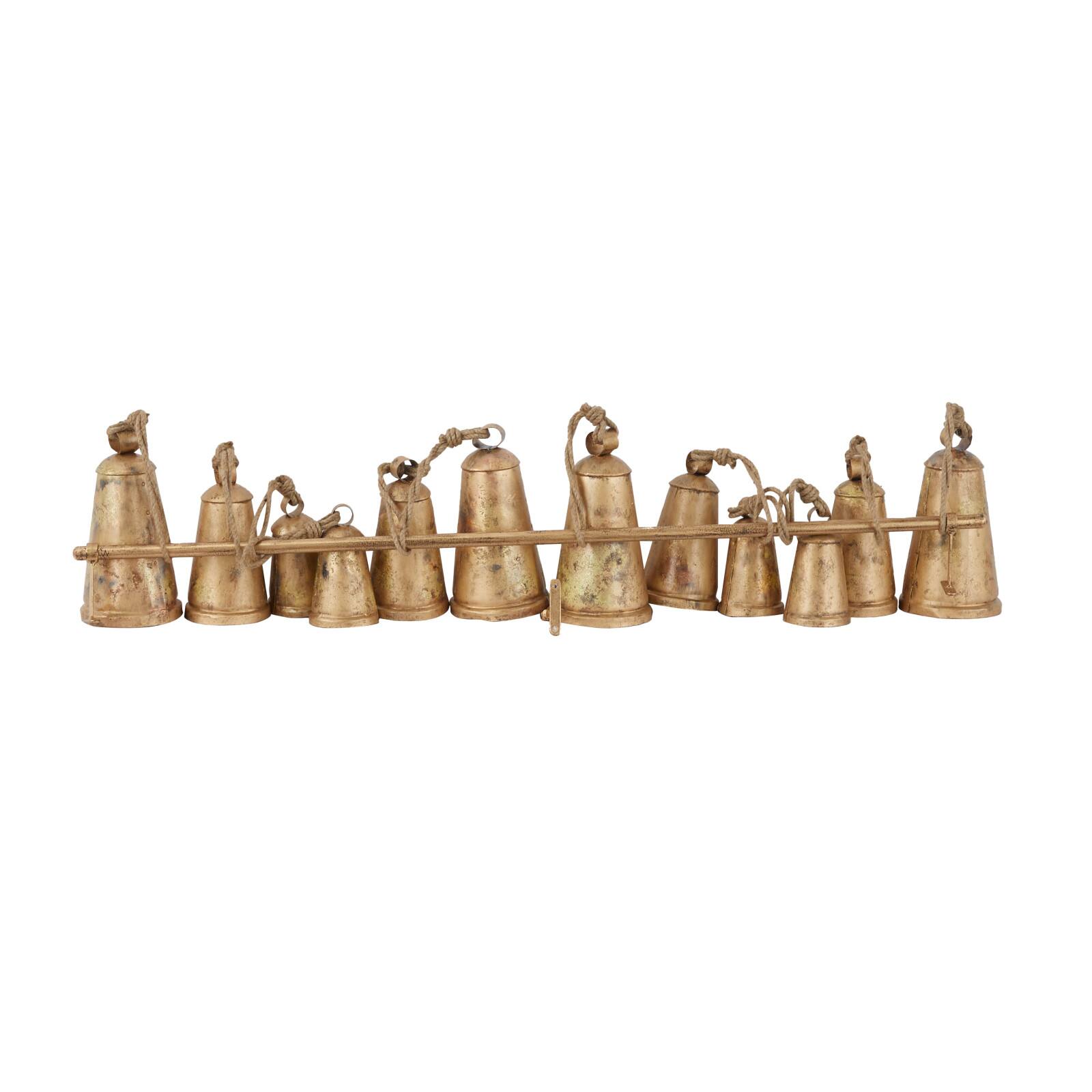 Brass Metal Bohemian Decorative Cow Bell, 48&#x22; x 5&#x22; x 28&#x22;
