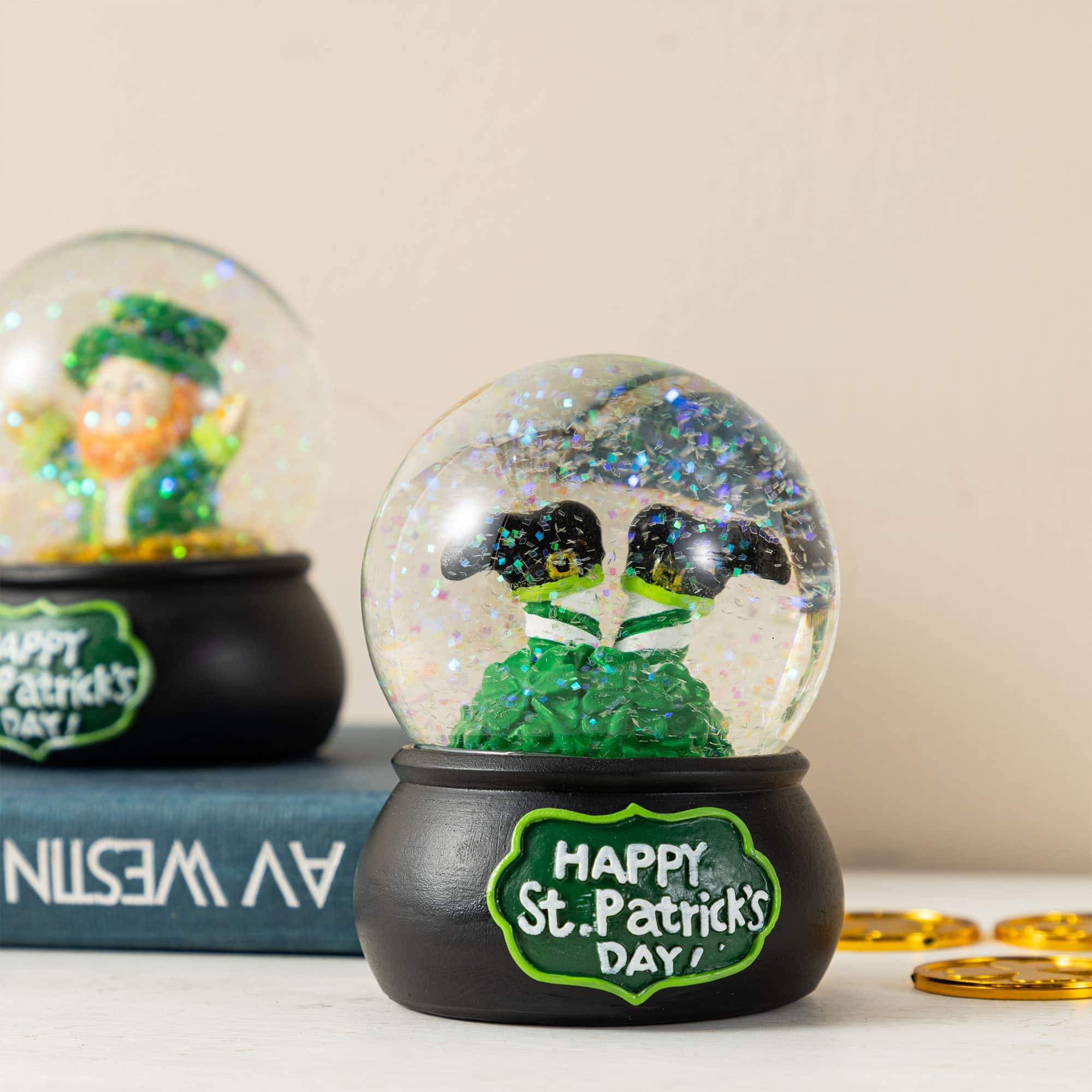 Glitzhome® 3.5" 65mm St. Patrick's Resin Leprechaun Waterglobes Set