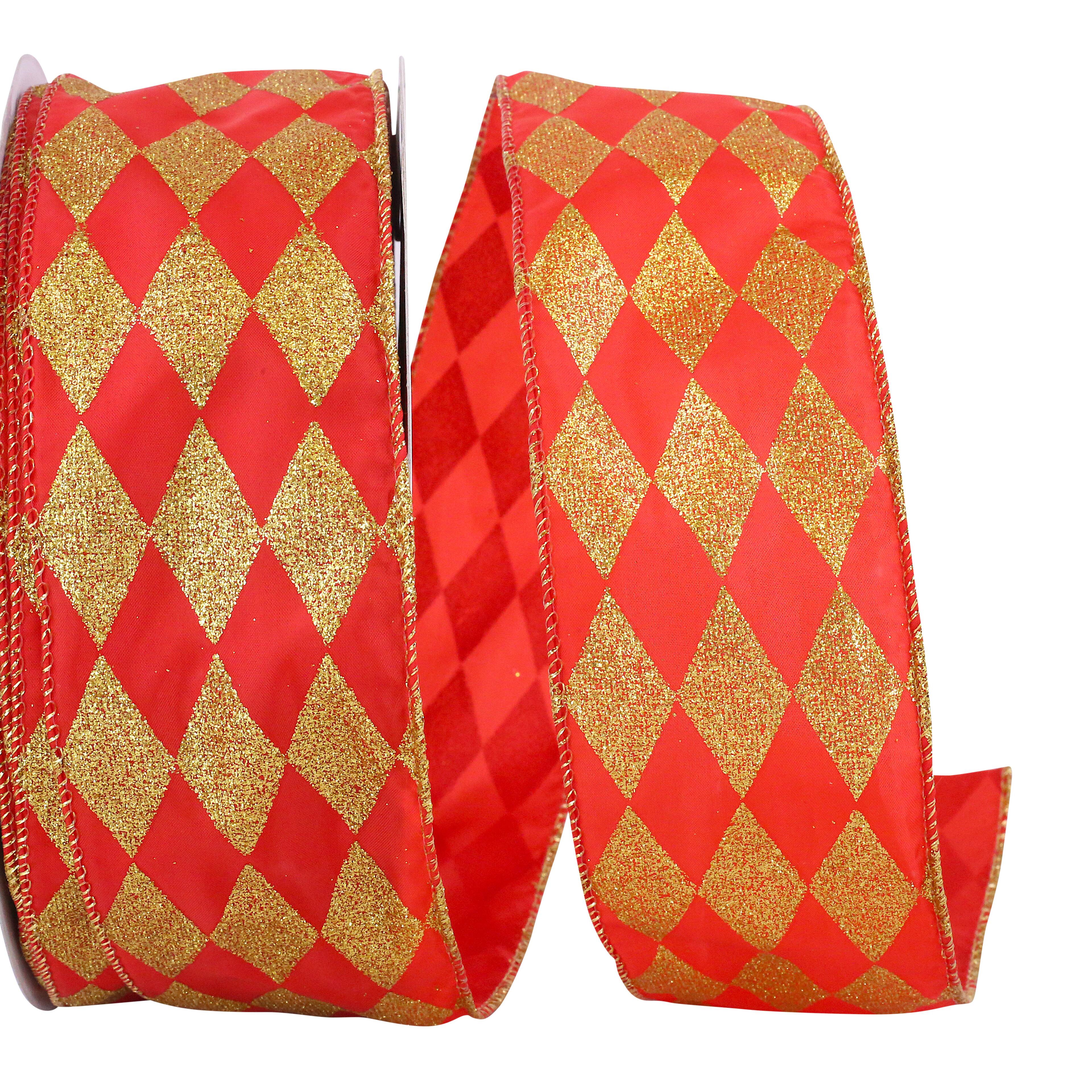 JAM Paper 2.5" x 50yd. Christmas Diamonds Glitter Joy Value Wired Ribbon