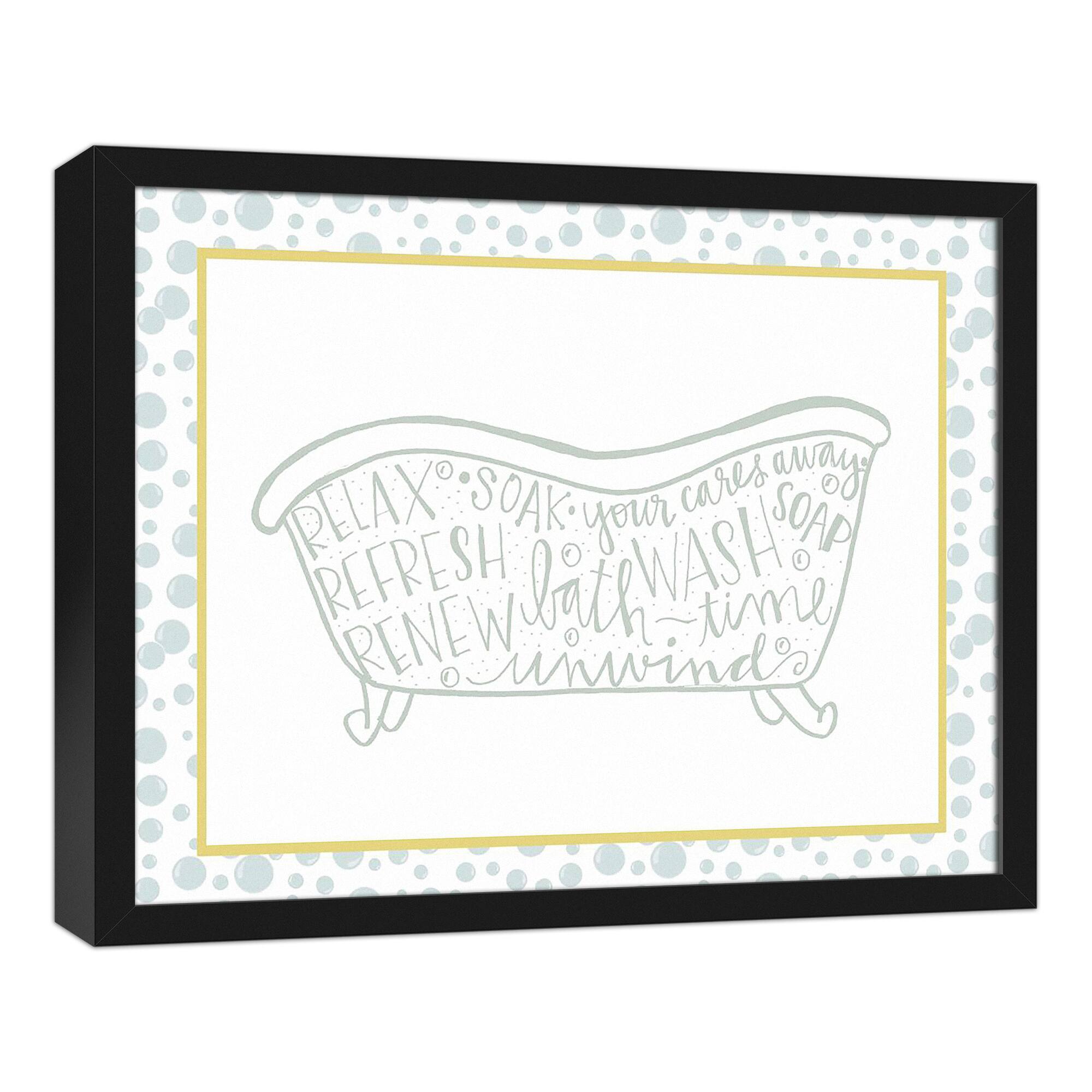 Bath Time Words 21.73" x 17.73" Black Framed Canvas