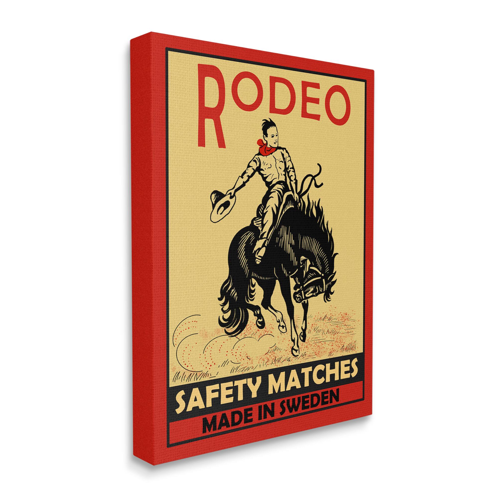 Stupell Industries Rodeo Safety Matches Cowboy Bucking Bronco Red Yellow Canvas Wall Art