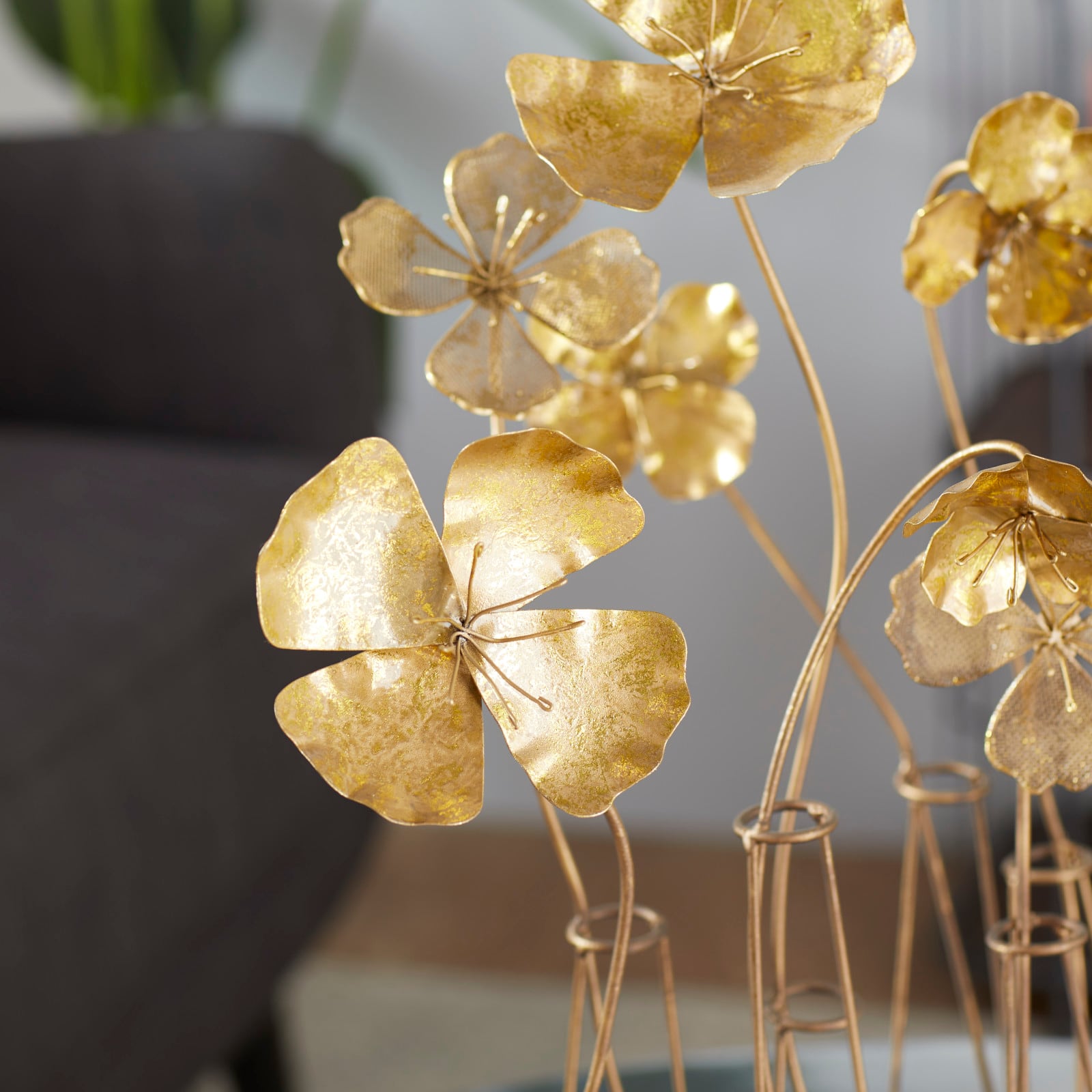 21&#x22; Gold Metal Flowers Sculpture