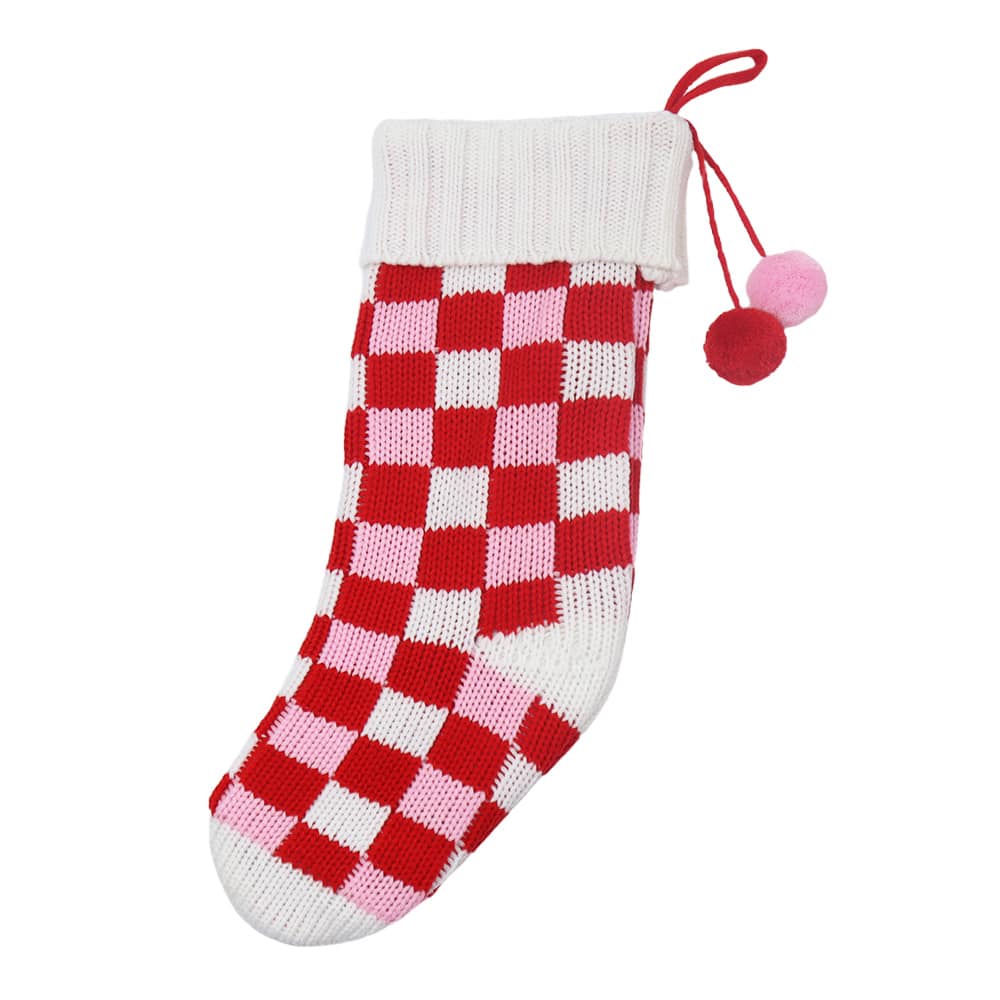 18.5&#x22; Pink &#x26; White Checker Knit Stocking by Ashland&#xAE;