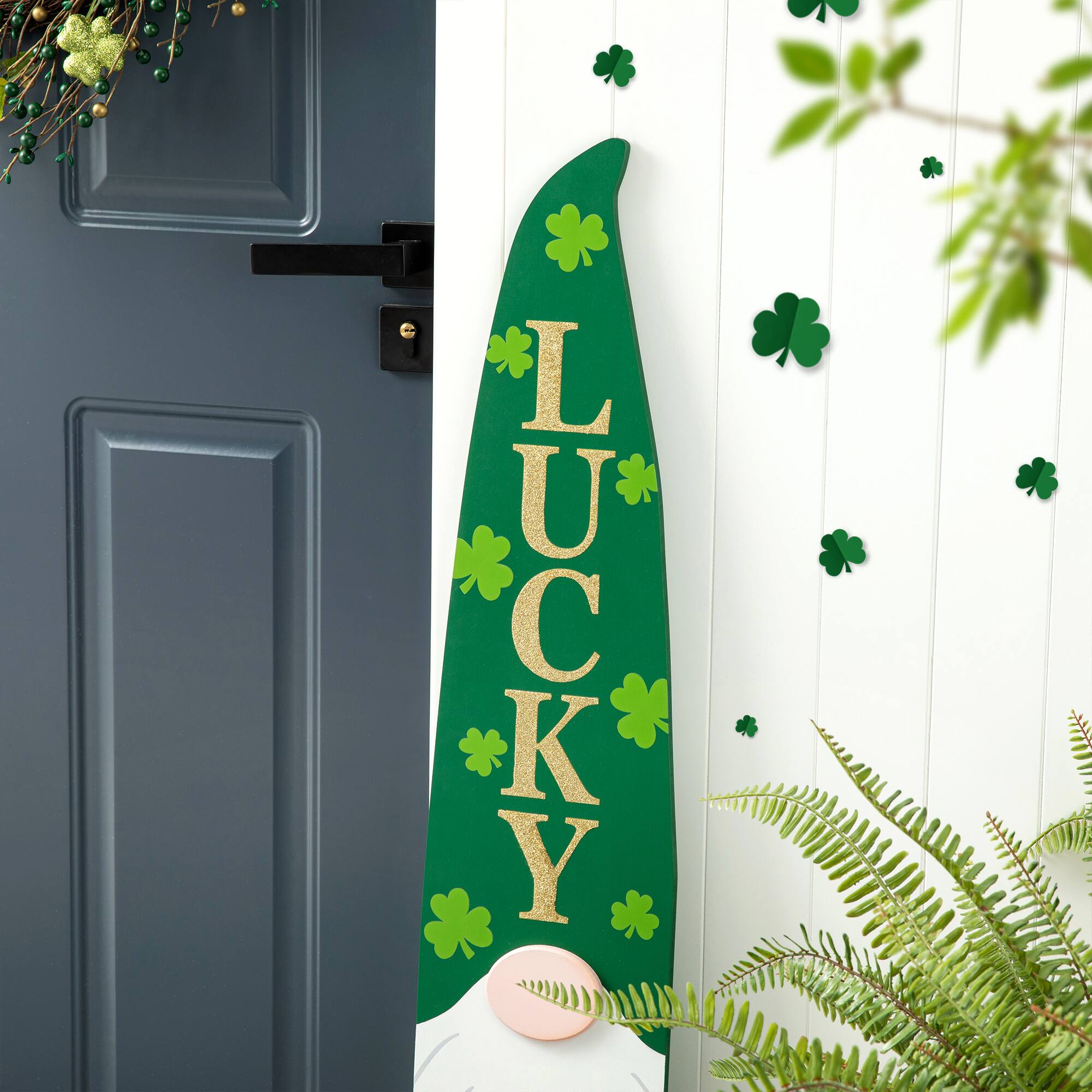 Glitzhome&#xAE; 42&#x22; St. Patrick&#x27;s Wooden Gonme Porch Decor