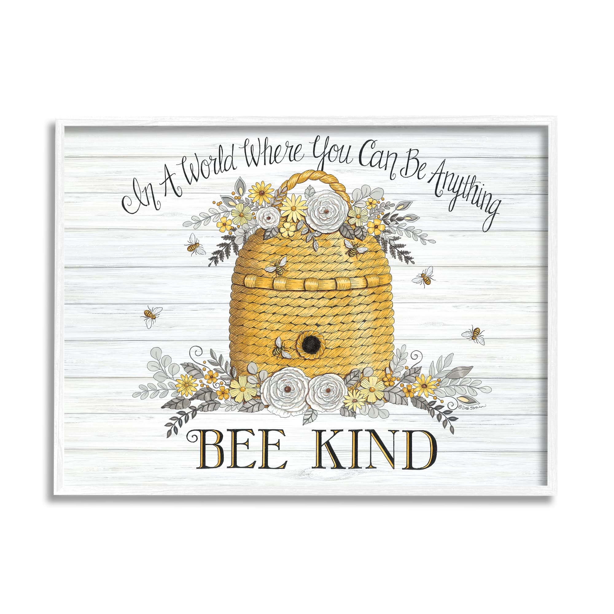 Stupell Industries In A World Bee Kind Motivational Phrase Beehive Framed Wall Art 