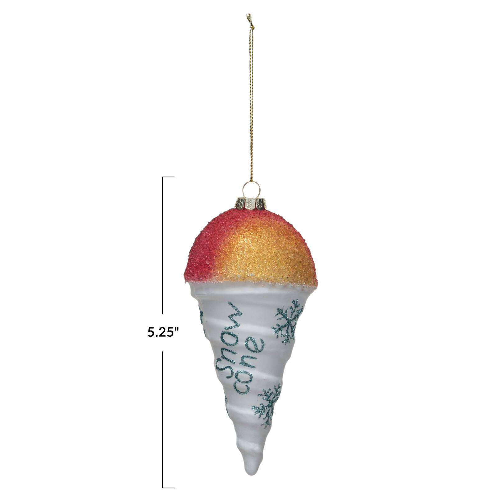 Hello Honey&#xAE; 5.25&#x22; Decorative Glass Snow Cone Ornament with Snowflakes &#x26; Glitter