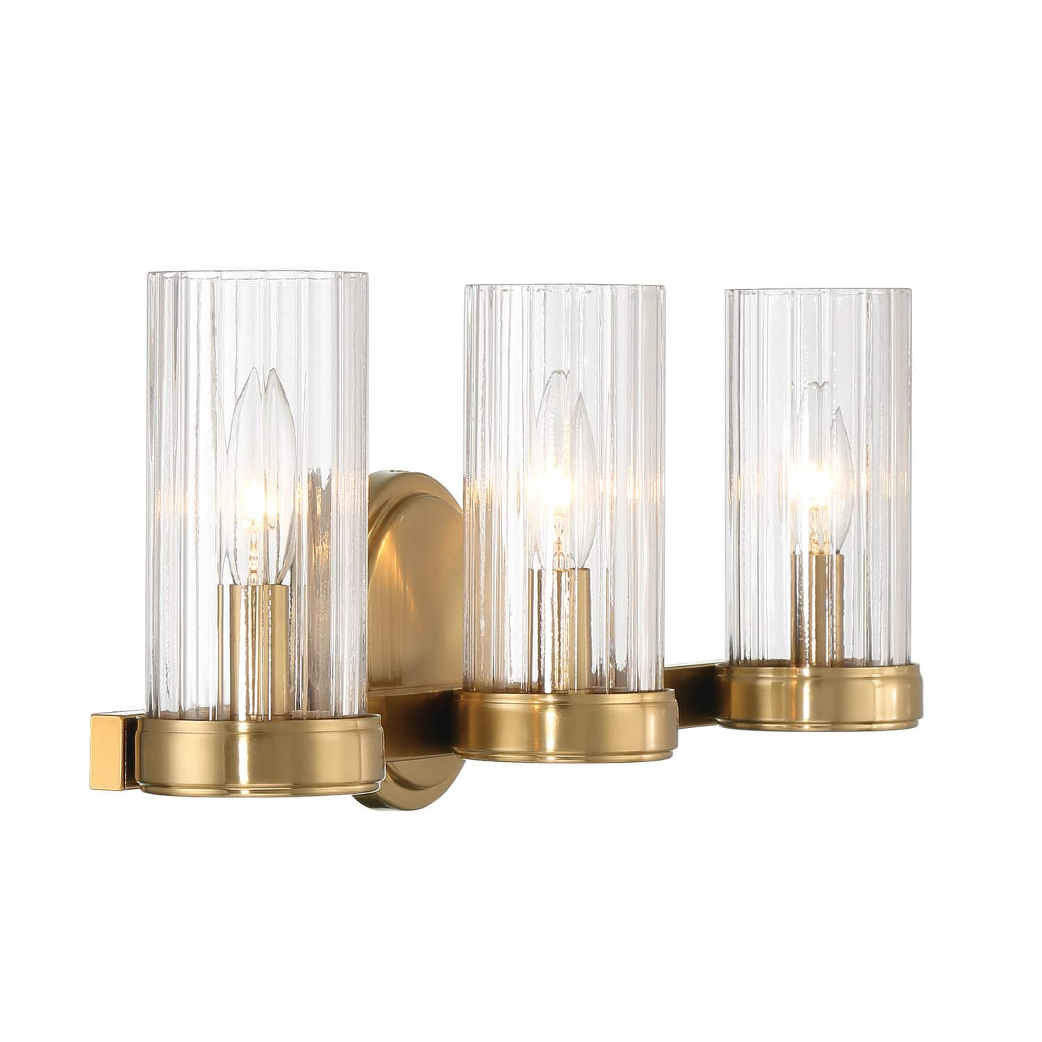 Izzy Brushed Gold Metal &#x26; Clear Ribbed Glass 3-Light Vanity Light