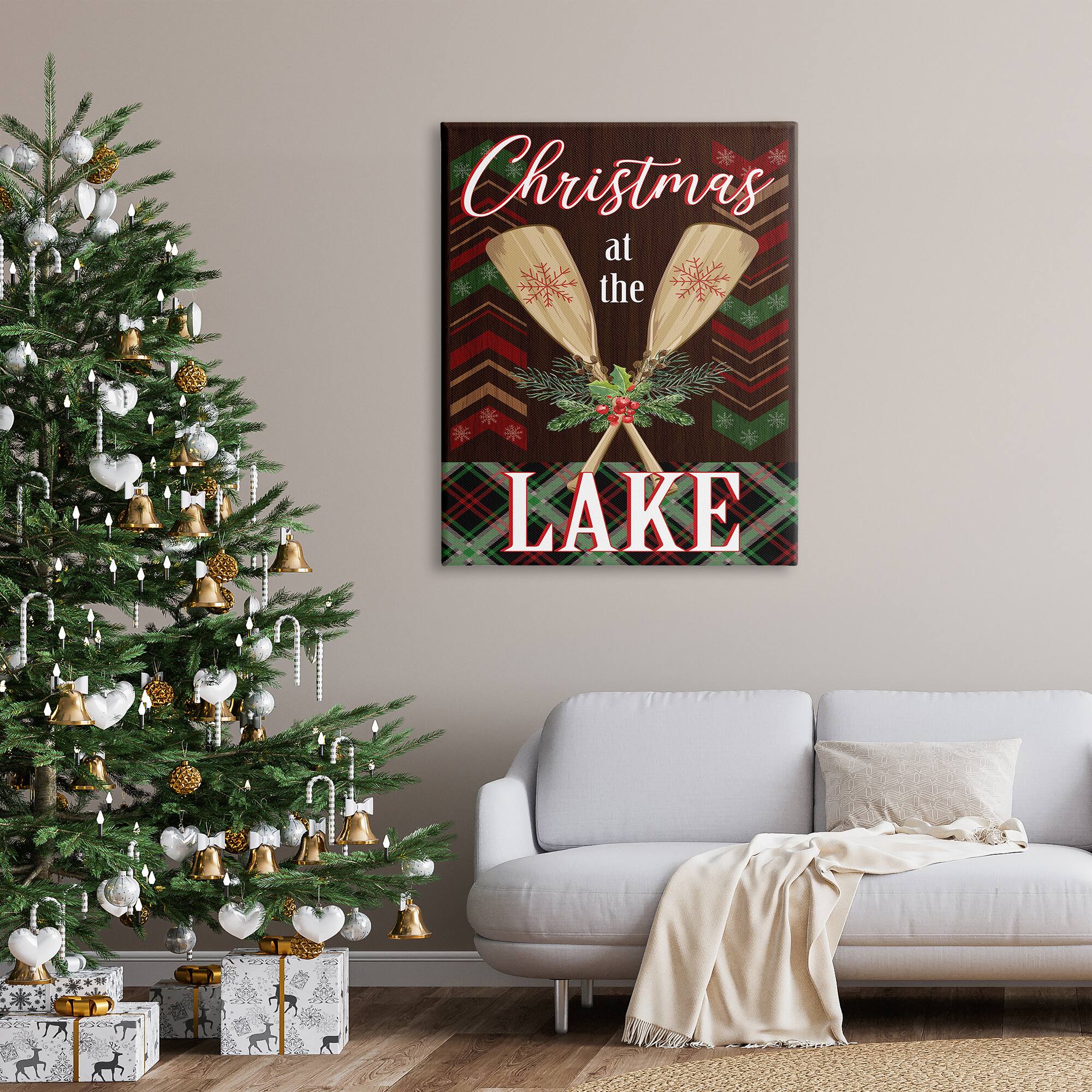 Stupell Industries Christmas At Lake Seasonal Oars Framed Giclee Art
