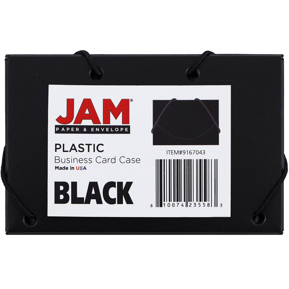 JAM Paper Black Plastic Business Card Holder Case with Round Flap