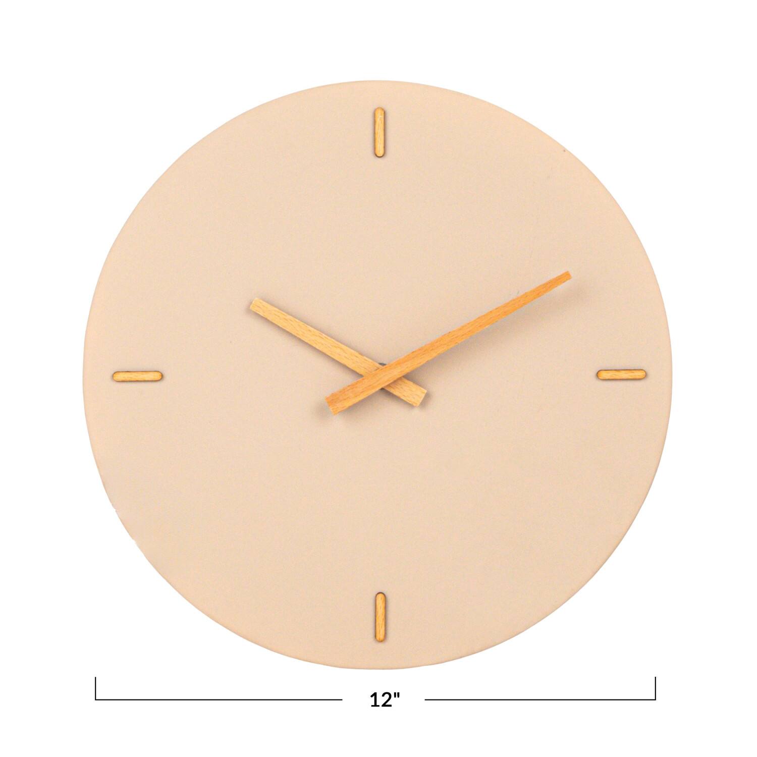 Hello Honey&#xAE; 12&#x22; Beige &#x26; Natural Round Stoneware &#x26; Wood Wall Clock