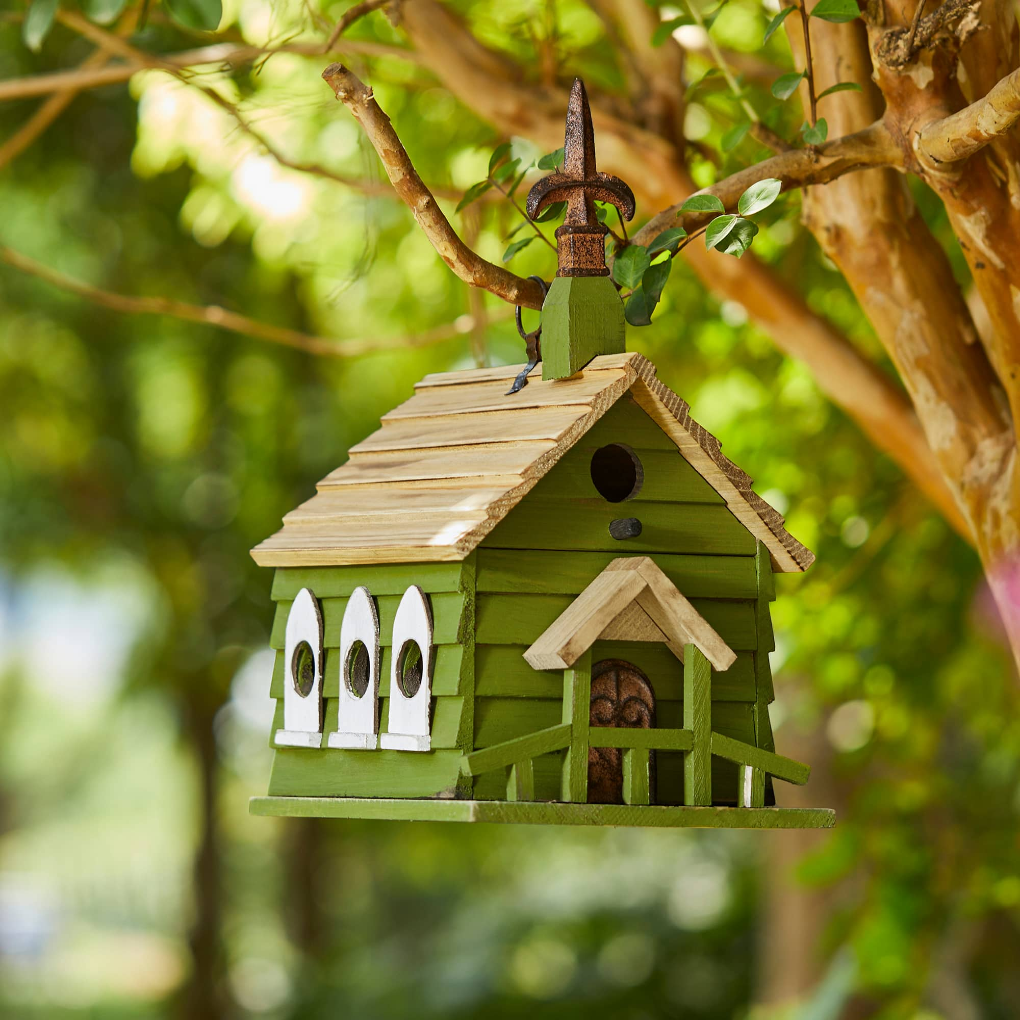 Glitzhome&#xAE; 11&#x22; Oversized Distressed Wood Church Birdhouse