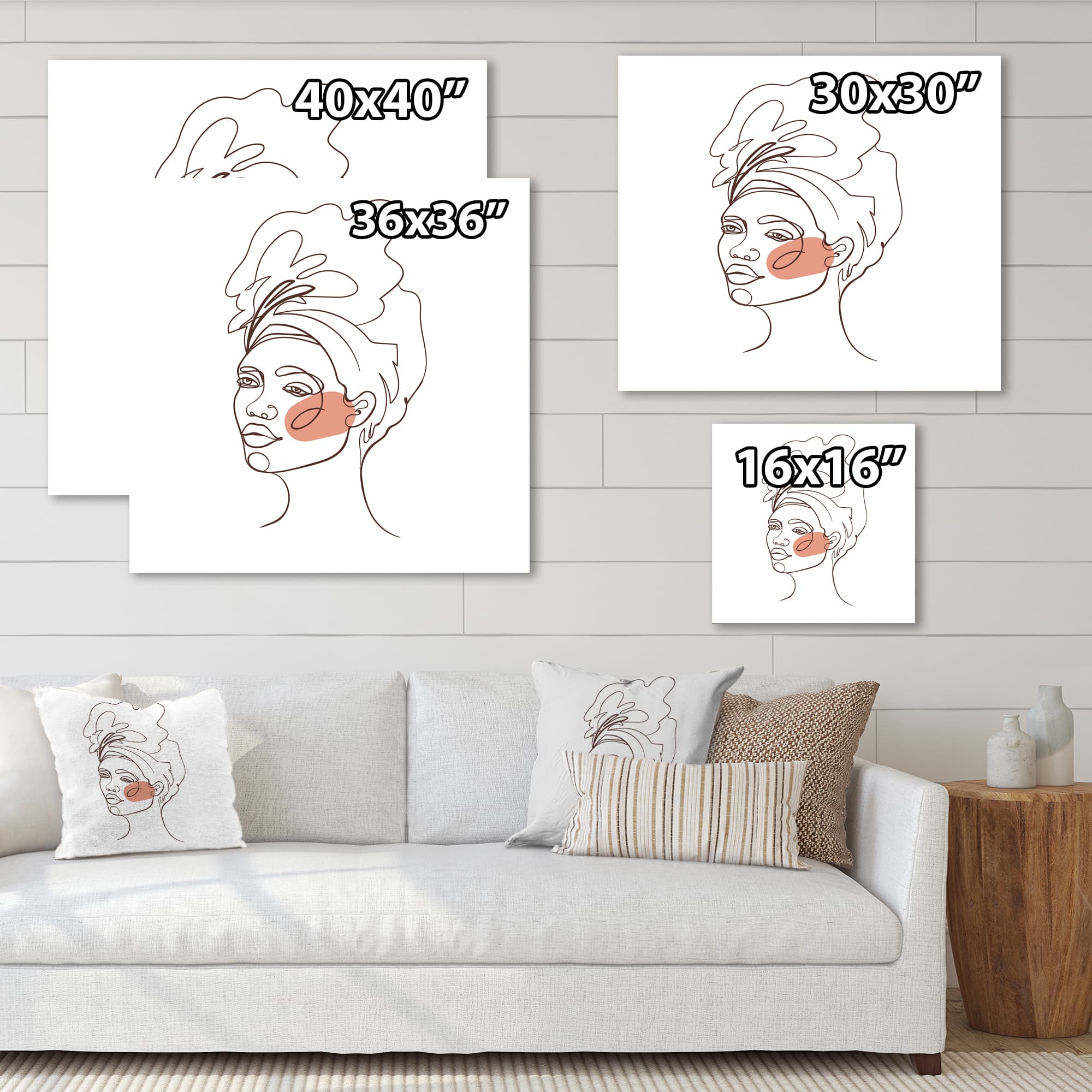 Designart - One Line Portrait of African American Woman III - Modern Canvas Wall Art Print