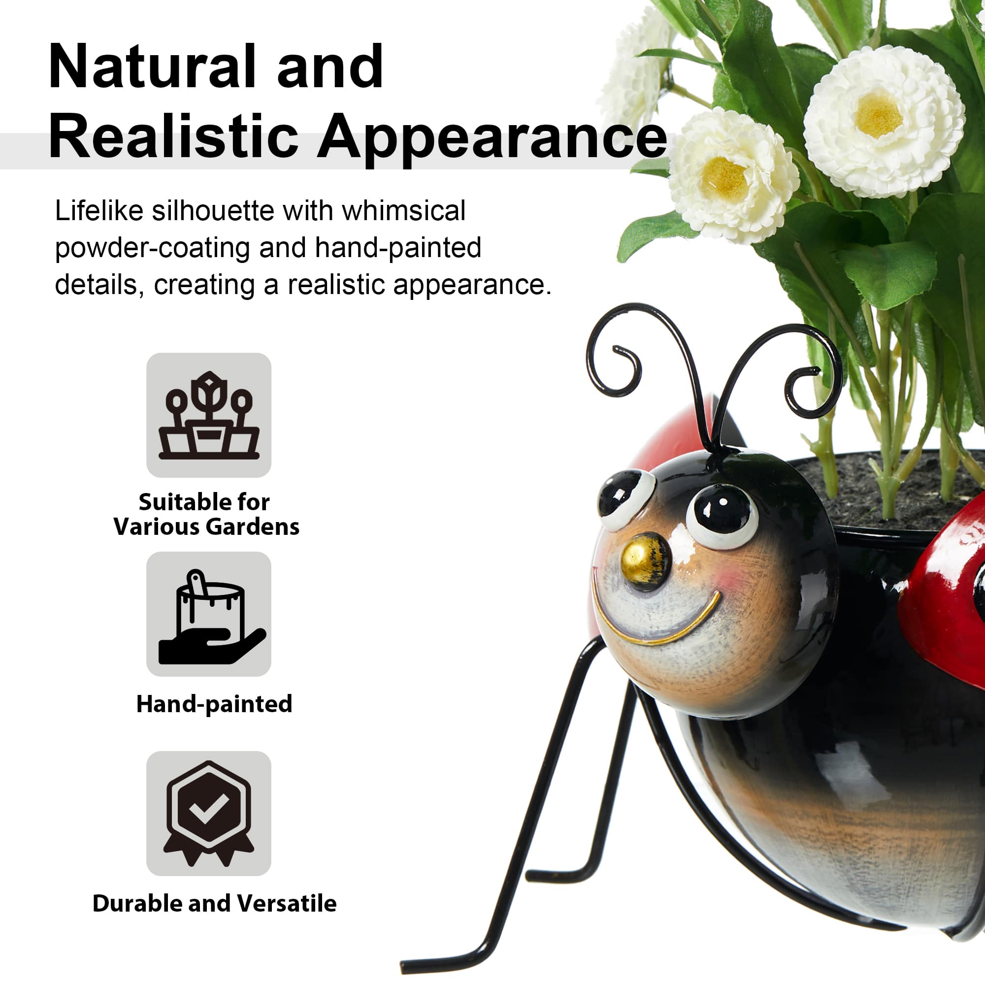 Glitzhome® 10" Bee & Ladybug Metal Statue Planter Set