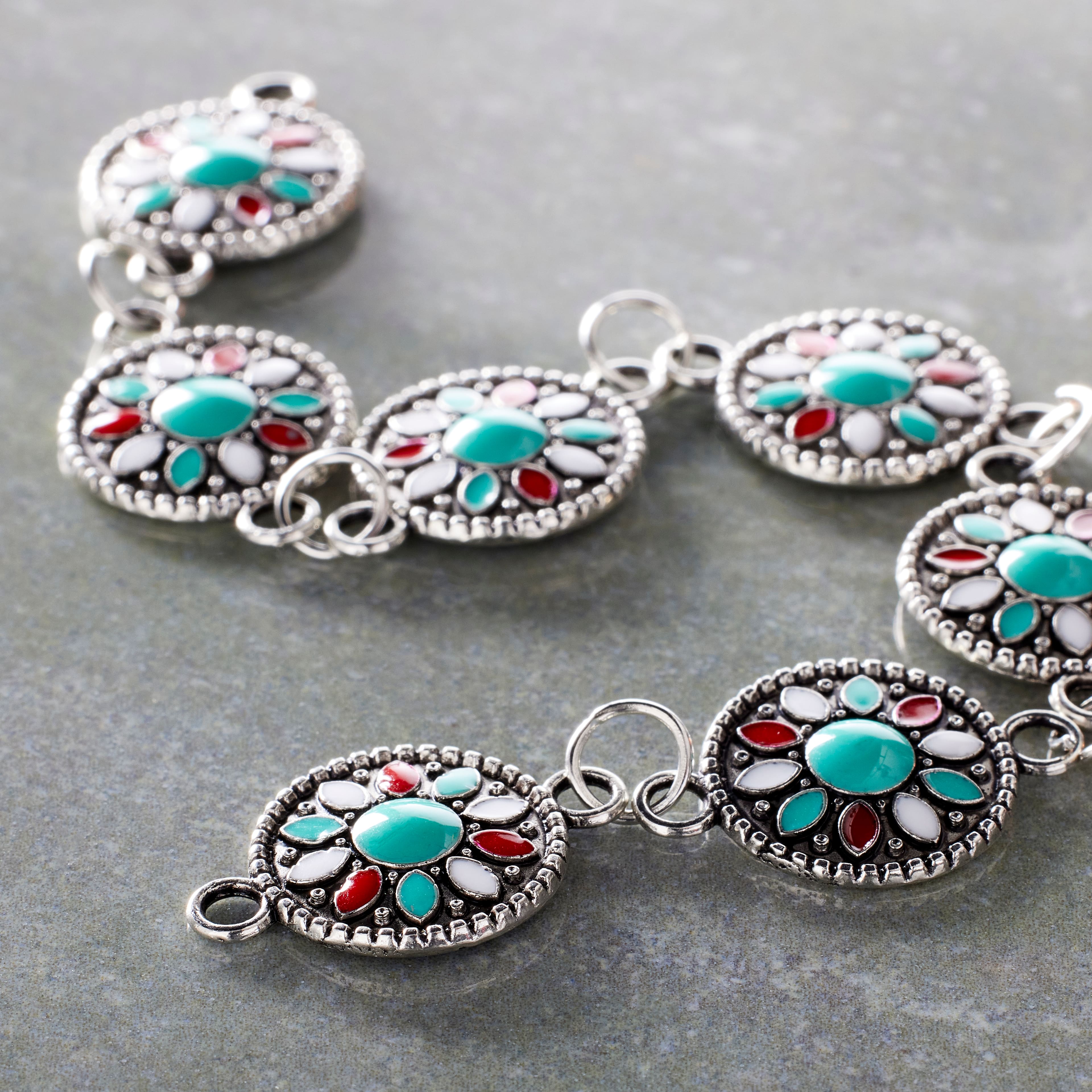 Turquoise Flower Enamel Metal Connectors, 15mm by Bead Landing&#x2122;