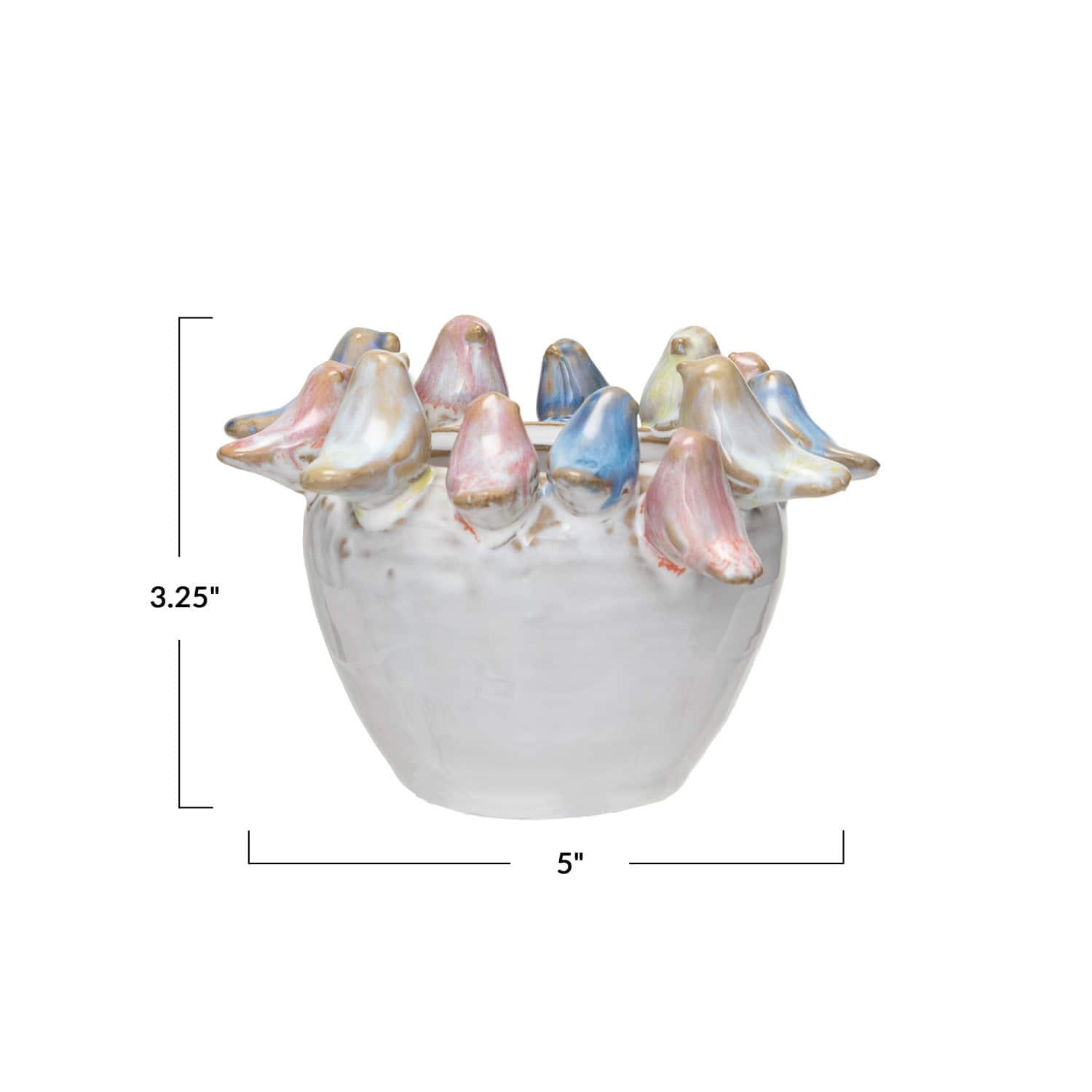 Hello Honey® 5" Multicolor Reactive Glaze Stoneware Planter with Birds on Rim