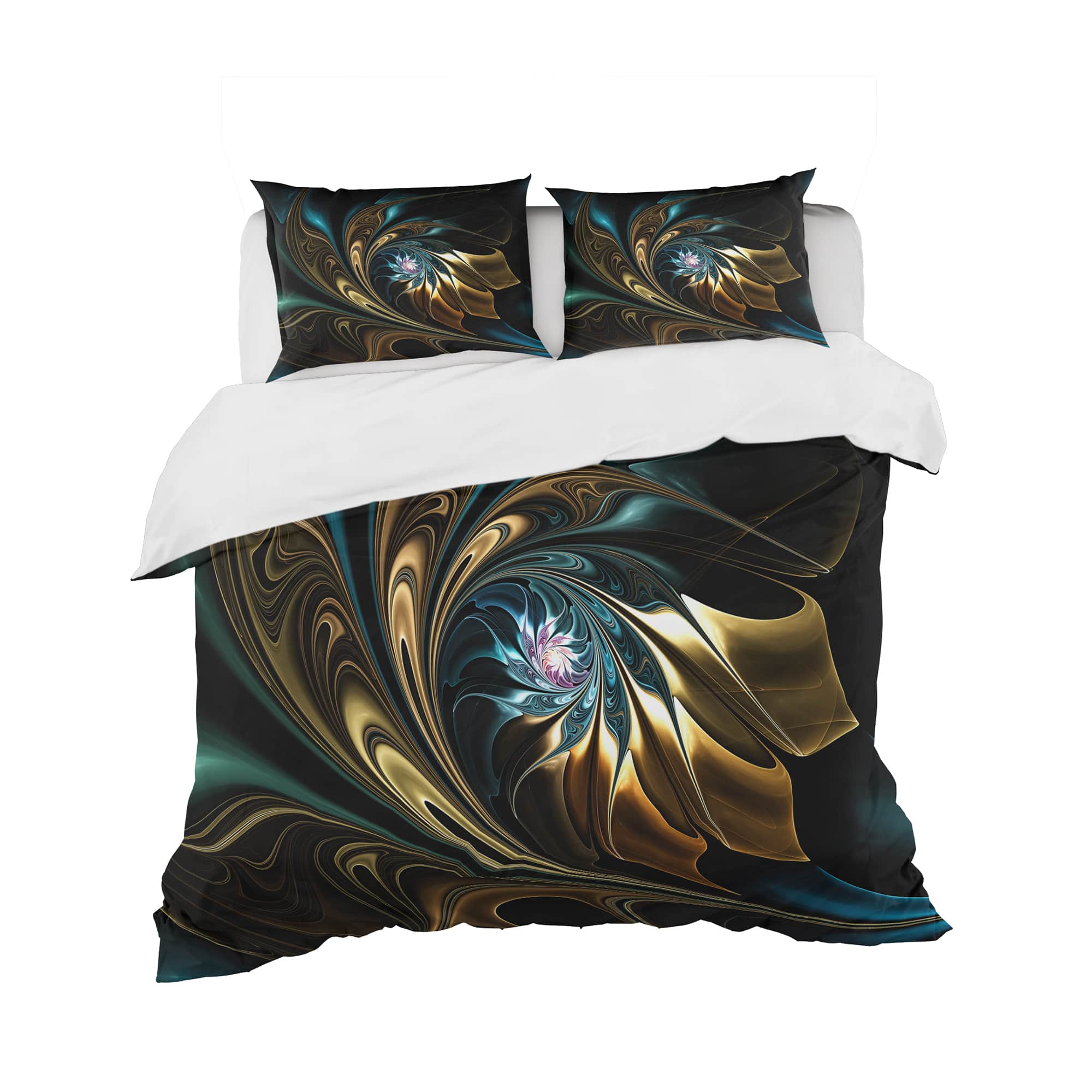 Designart 'Brown Blue Fractal Flower in Black' Modern & Contemporary Bedding Set