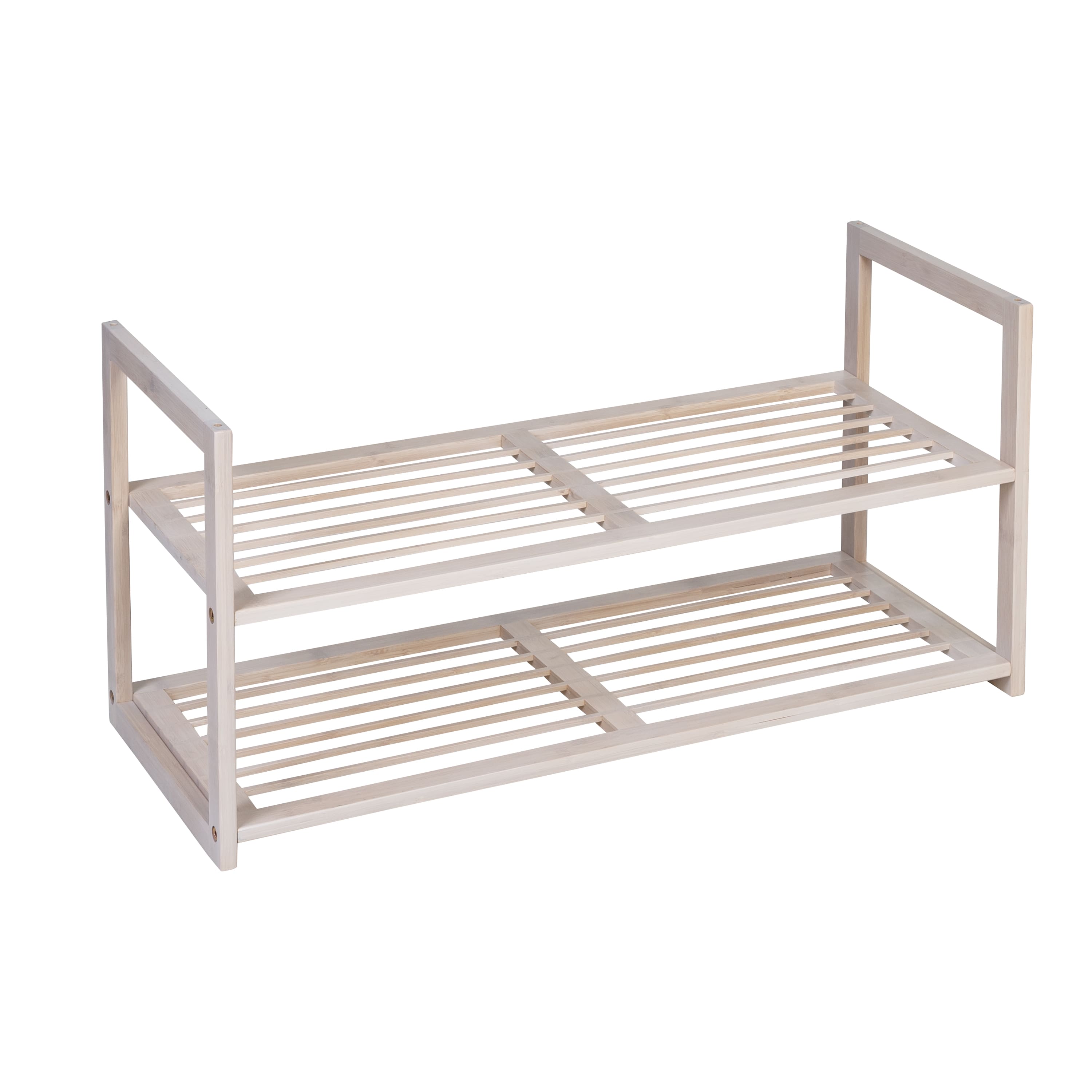Honey Can Do White Wash 2-Tier Stackable Bamboo Shoe Rack