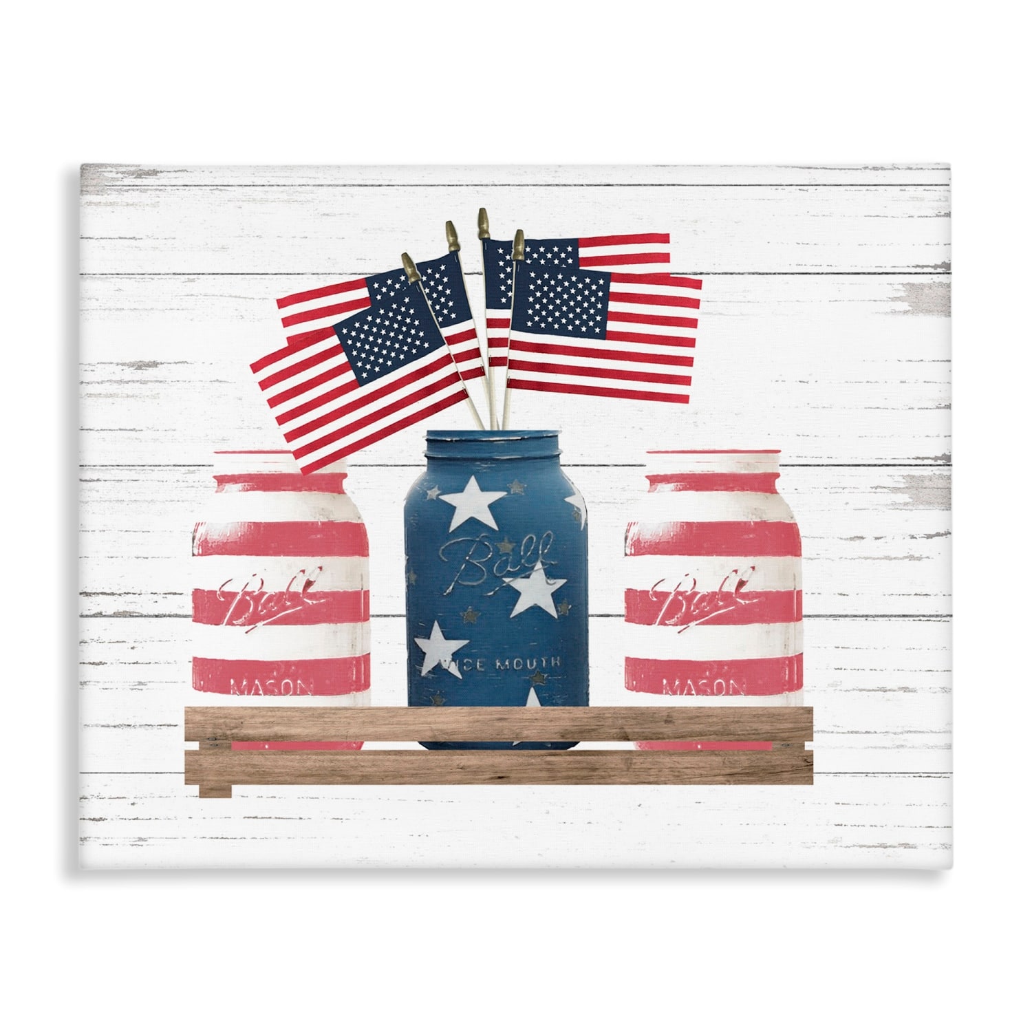 Stupell Industries Rustic Patriotic Jars American Pride Flag Design Canvas Wall Art