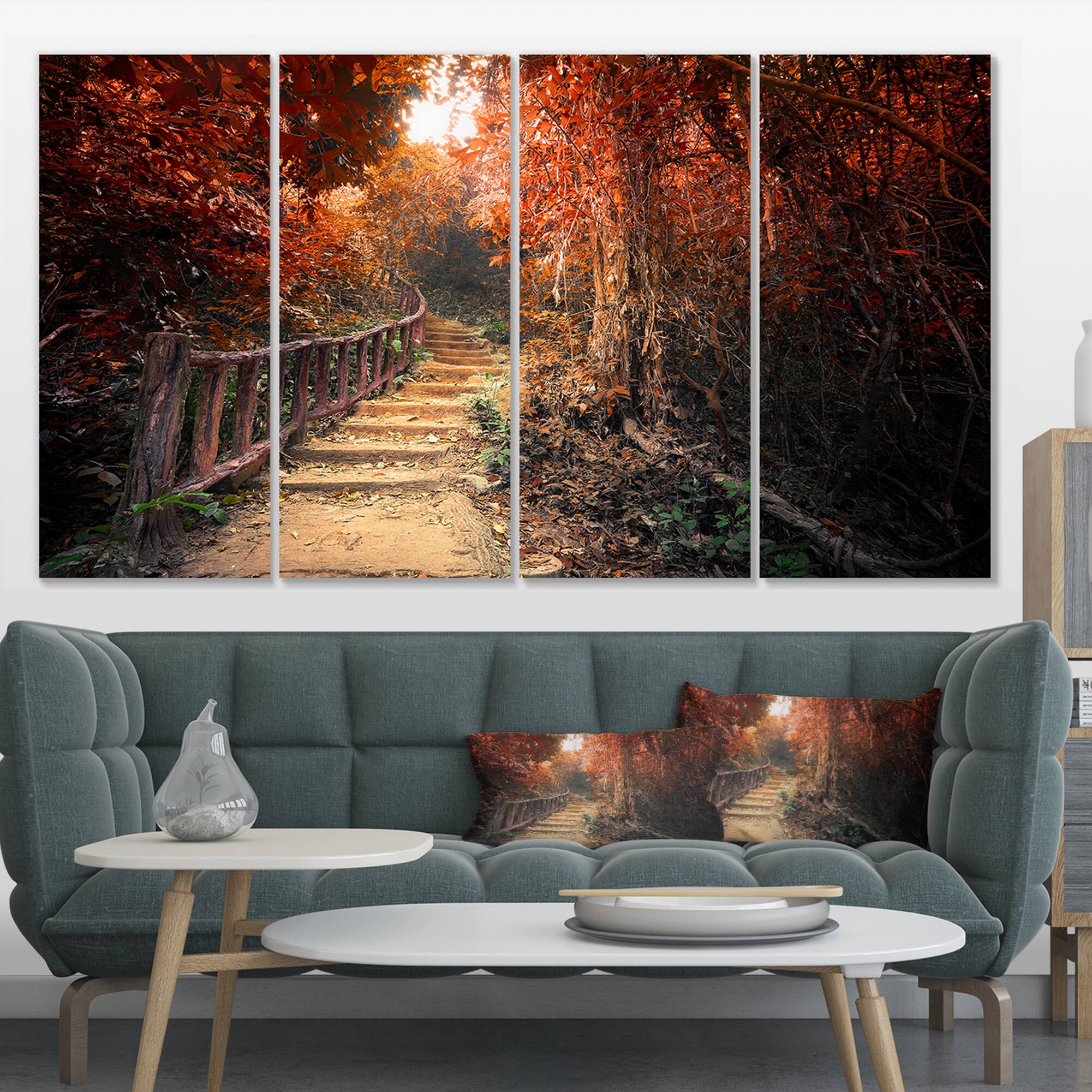 Designart - Stairway Through Red Fall Forest