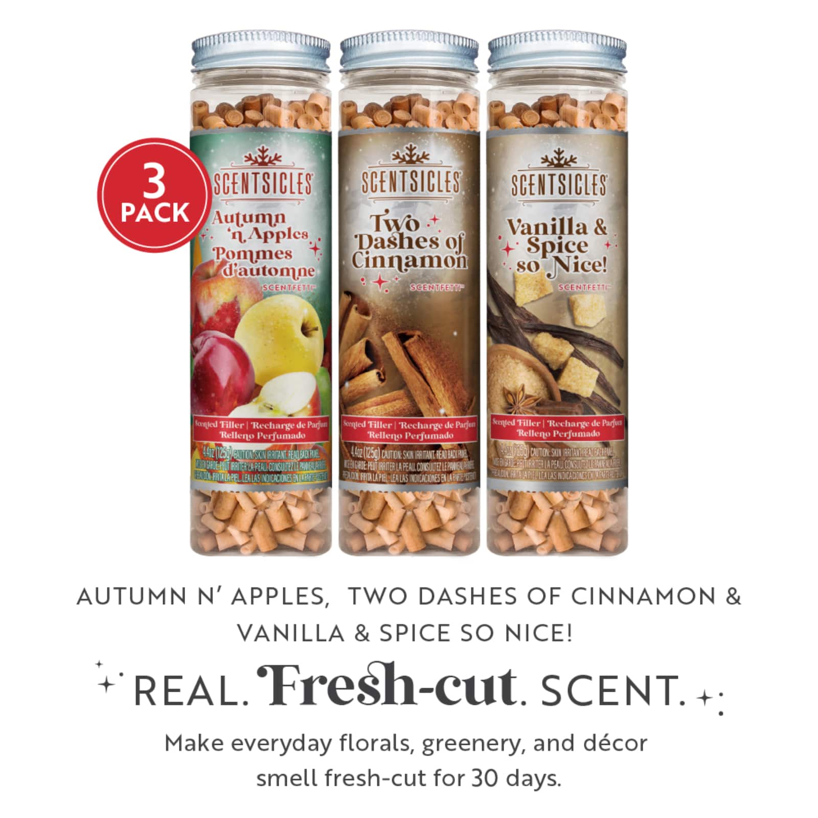 Scentsicles Scentfetti Autumn 'n Apples, Two Dashes of Cinnamon, Vanilla & Spice So Nice, 3 pack