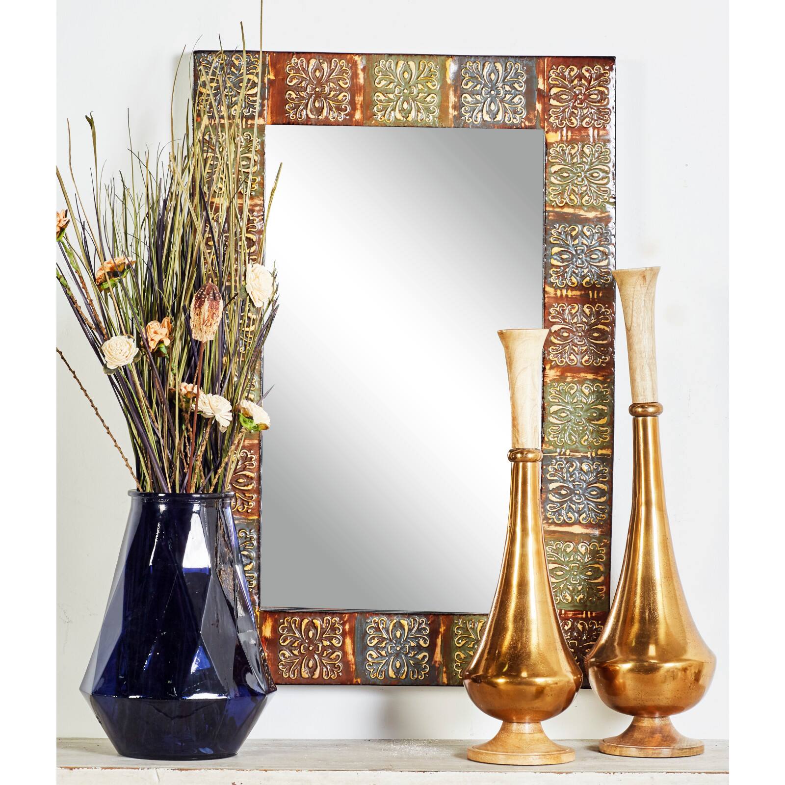 36&#x22; Multi Colored Metal Traditional Console Mirror