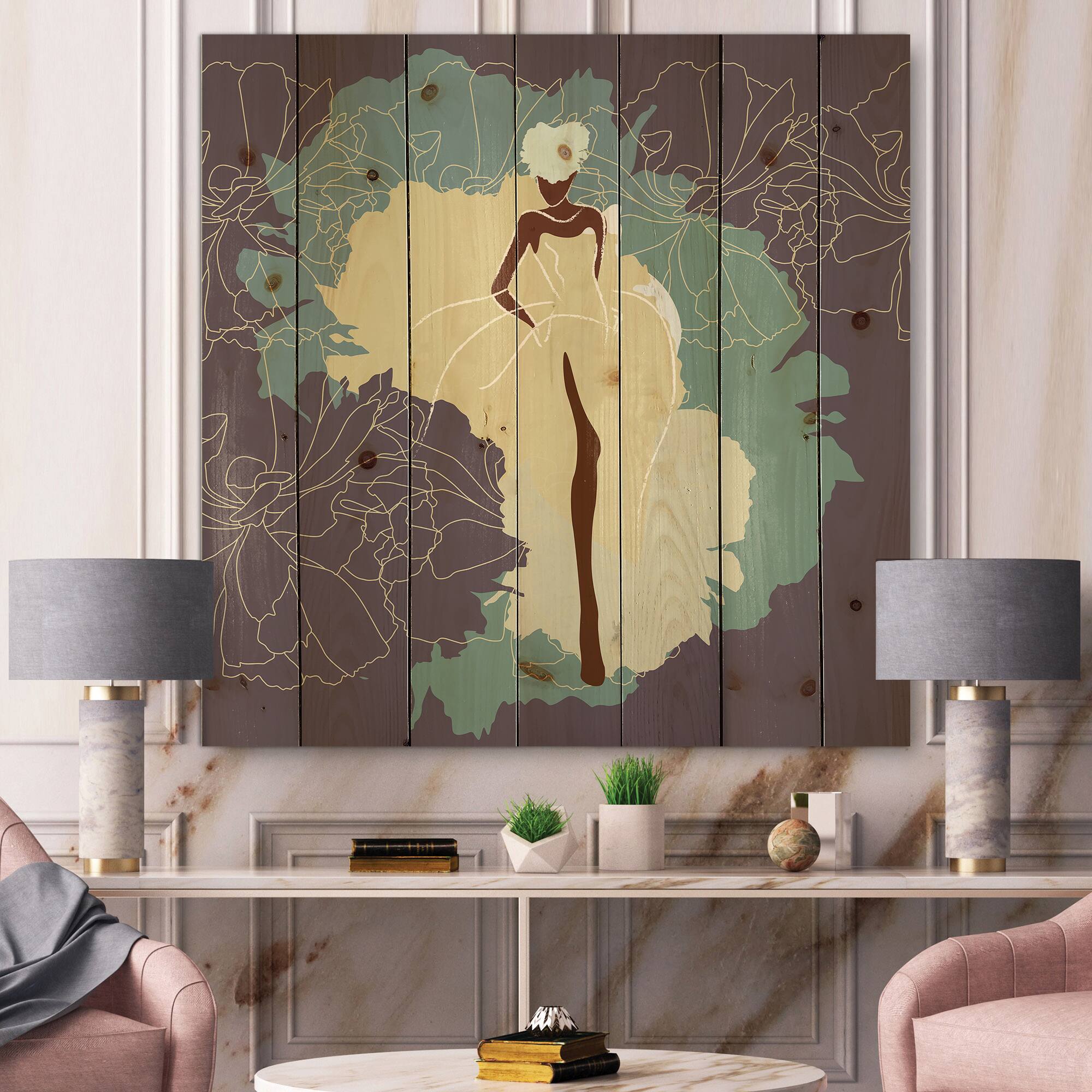 Designart - African American Woman In Gorgeous Wedding Dress - Modern Print on Natural Pine Wood