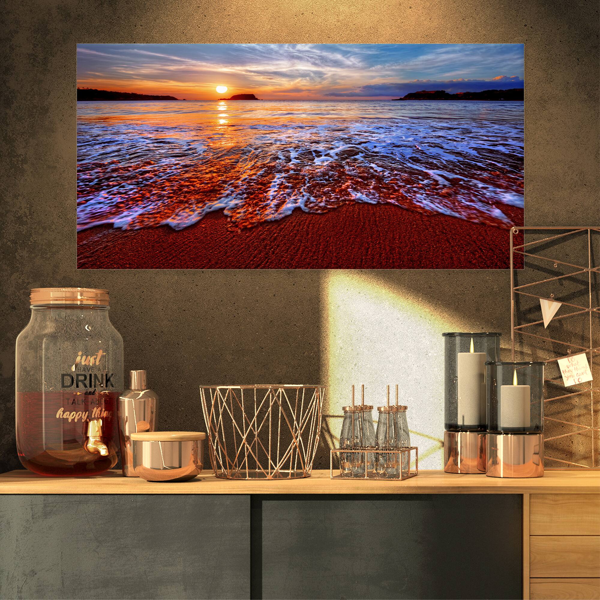 Designart - Colorful Sunset with Bright Waters - Seashore Canvas Art Print