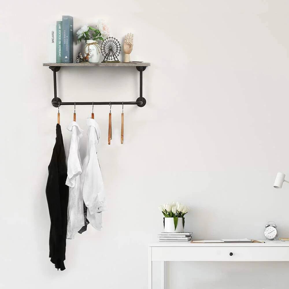 NEX&#x2122; Gray Wall Mounted Industrial Rustic Wood &#x26; Metal Coat Rack