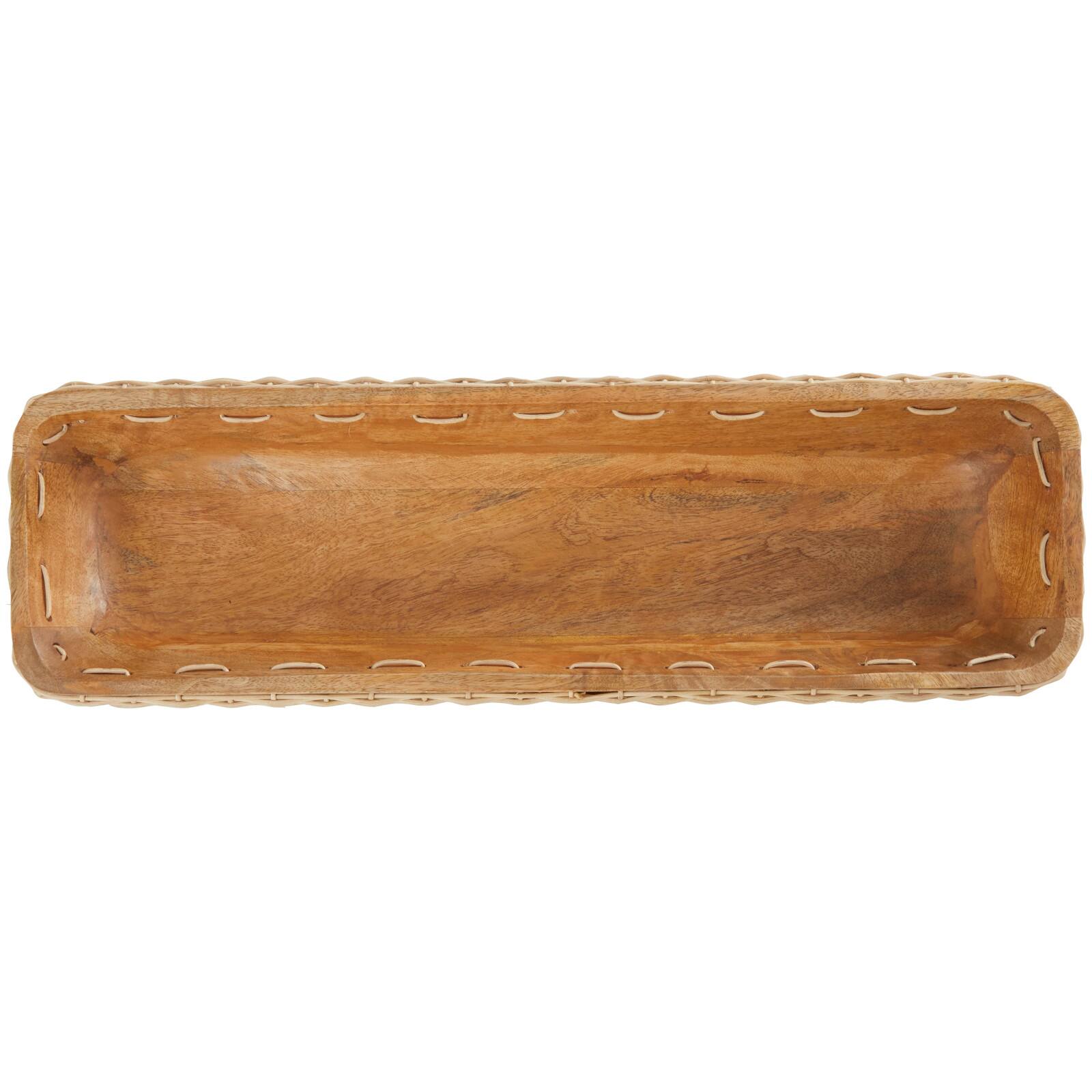 24.5&#x22; Brown Handmade Wooden Tray with Woven Seagrass Accent