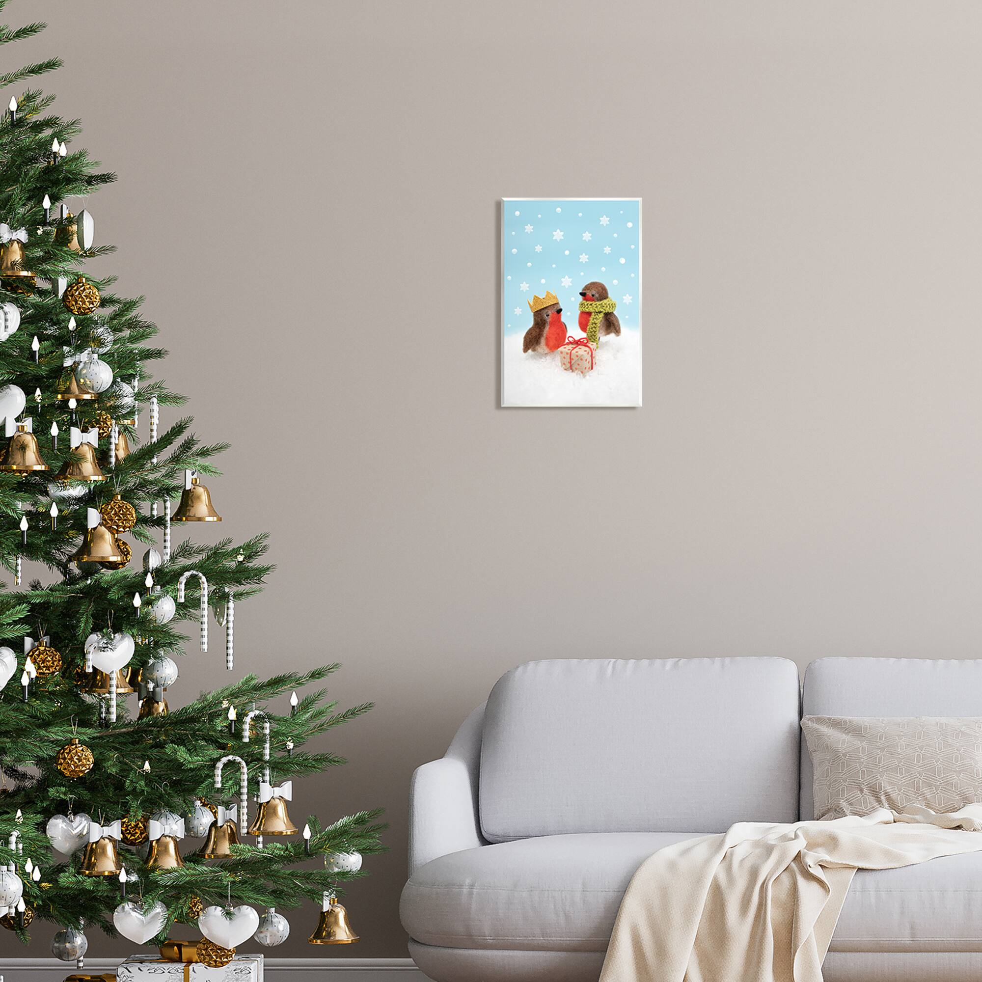 Stupell Industries Birds Gift Giving Christmas Snow Wall Plaque Art