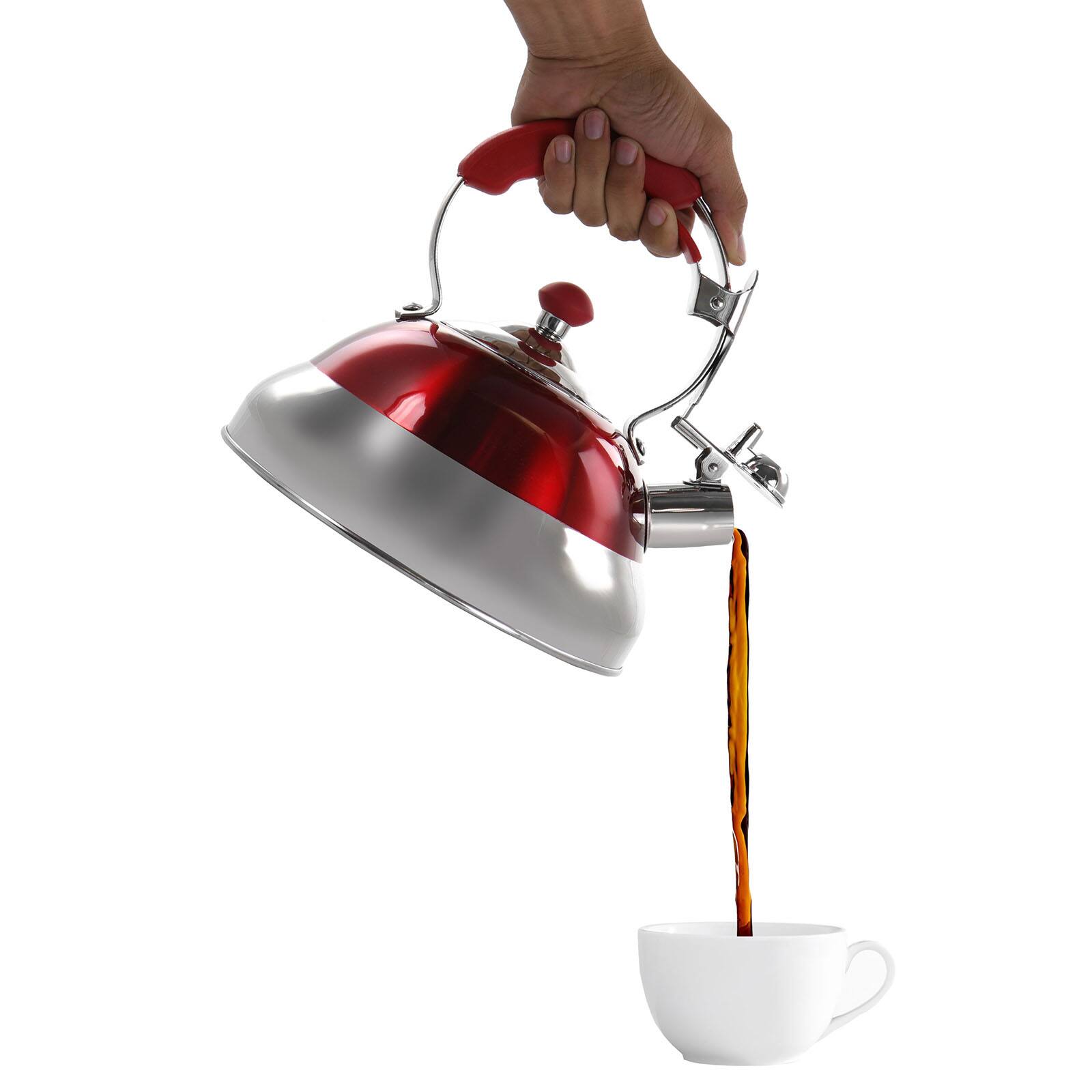 MegaChef 2.7L Red Stovetop Whistling Kettle