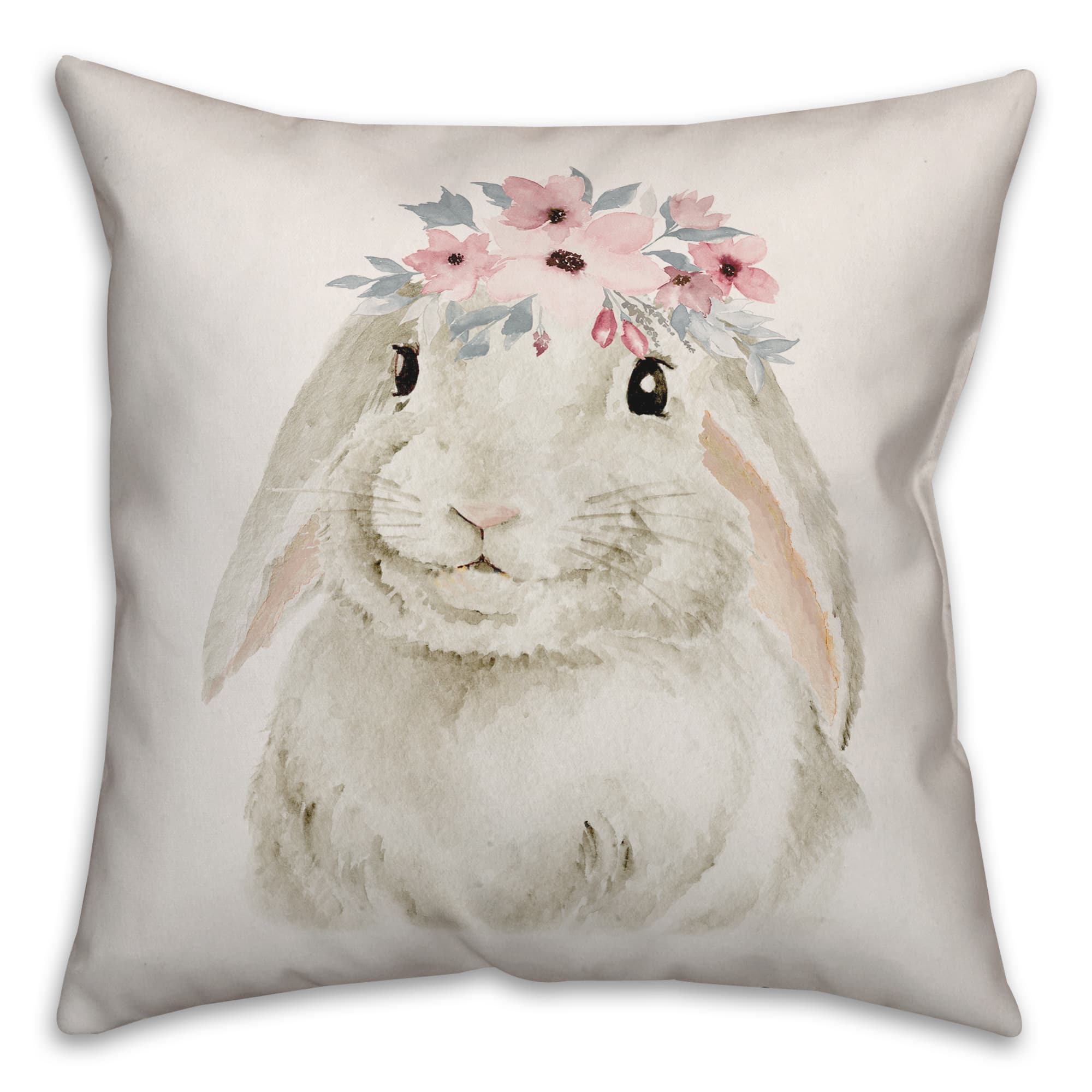 Watercolor Floral Bunny Crown Throw Pillow