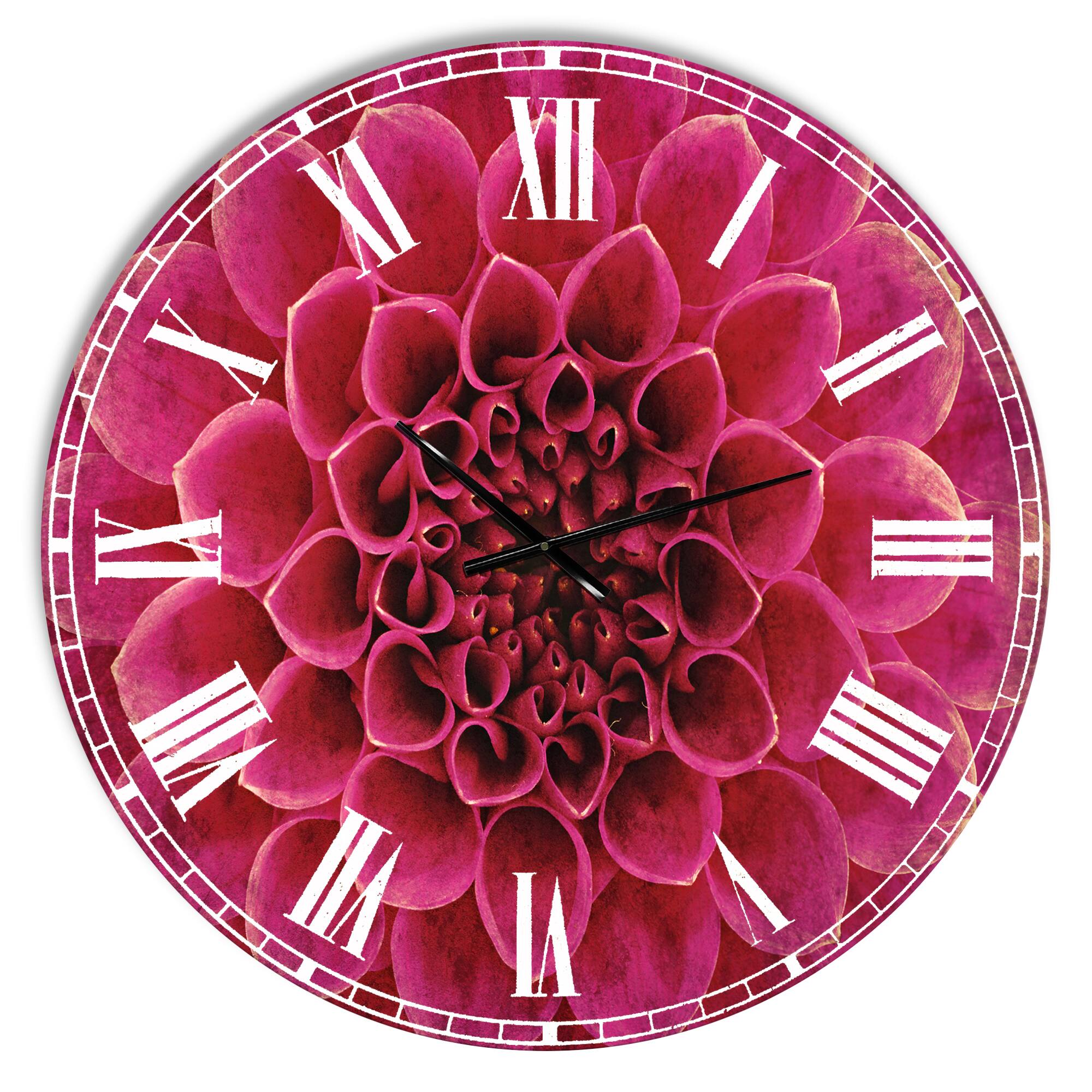 Designart &#x27;Dark Pink Abstract Flower Petals Traditional Wall Clock