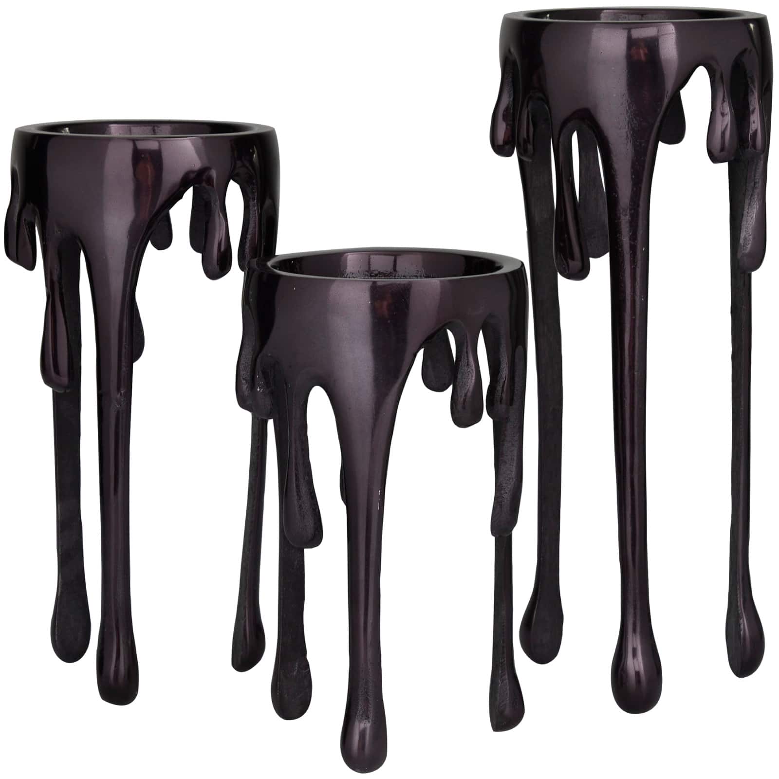 CosmoLiving by Cosmopolitan Black Aluminum Pillar Candle Holder with Dripping Melting Designed Legs Set