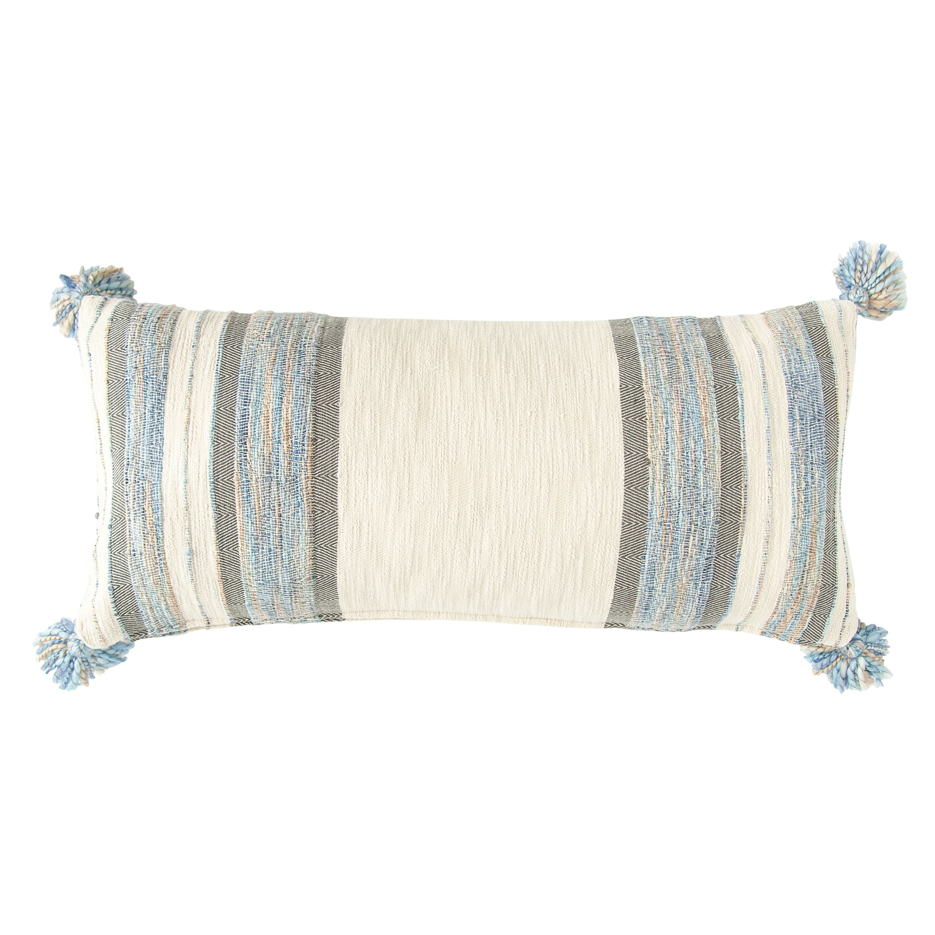 Hello Honey® Blue, Gray & Cream Striped Lumbar Pillow with Tassels