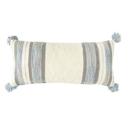 Blue, Gray & Cream Striped Lumbar Pillow with Tassels | Michaels