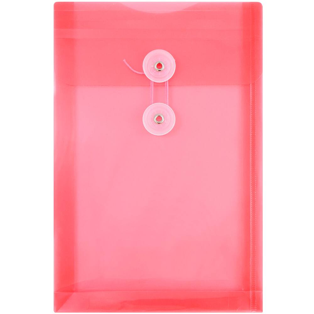 JAM Paper 6.25" x 9.25" Pink Button & String Closure Plastic Envelope, 12ct.