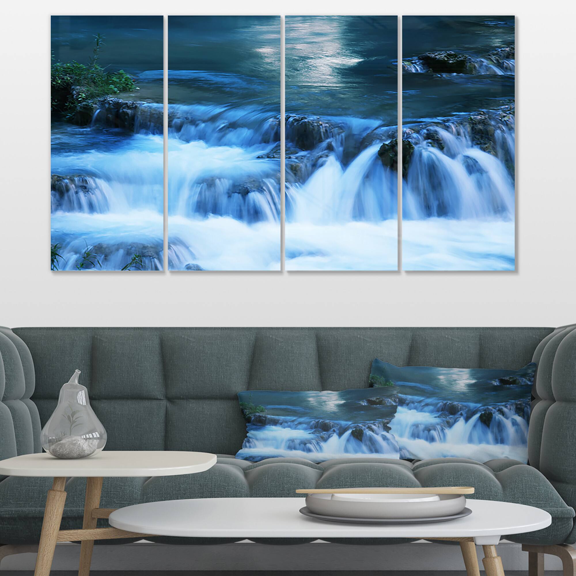 Designart - Beautiful Small Blue Waterfalls - Landscape Wall Art on Canvas