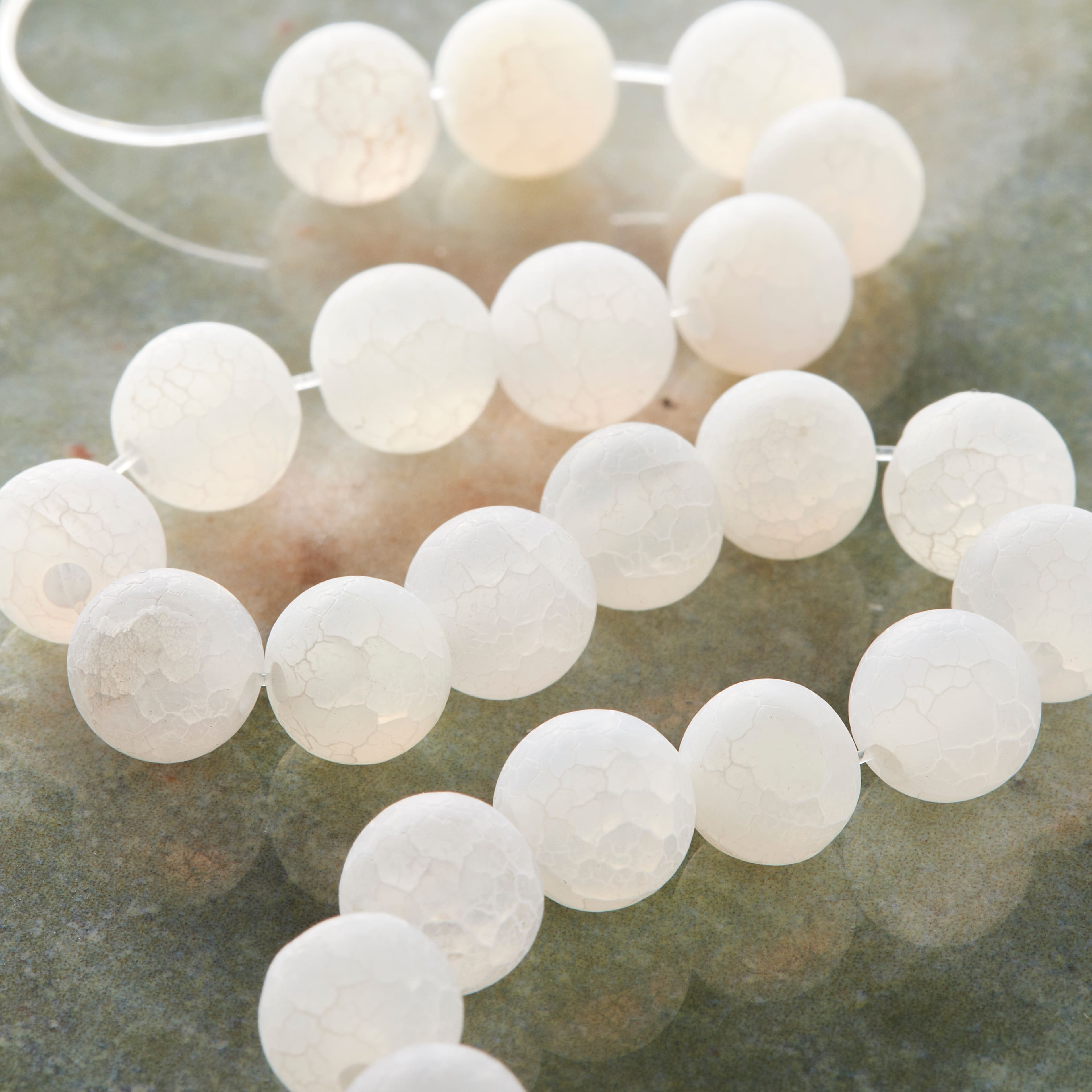 12 Packs: 22 ct. (264 total) Matte White Crackle Agate Round Beads, 8mm by Bead Landing&#x2122;