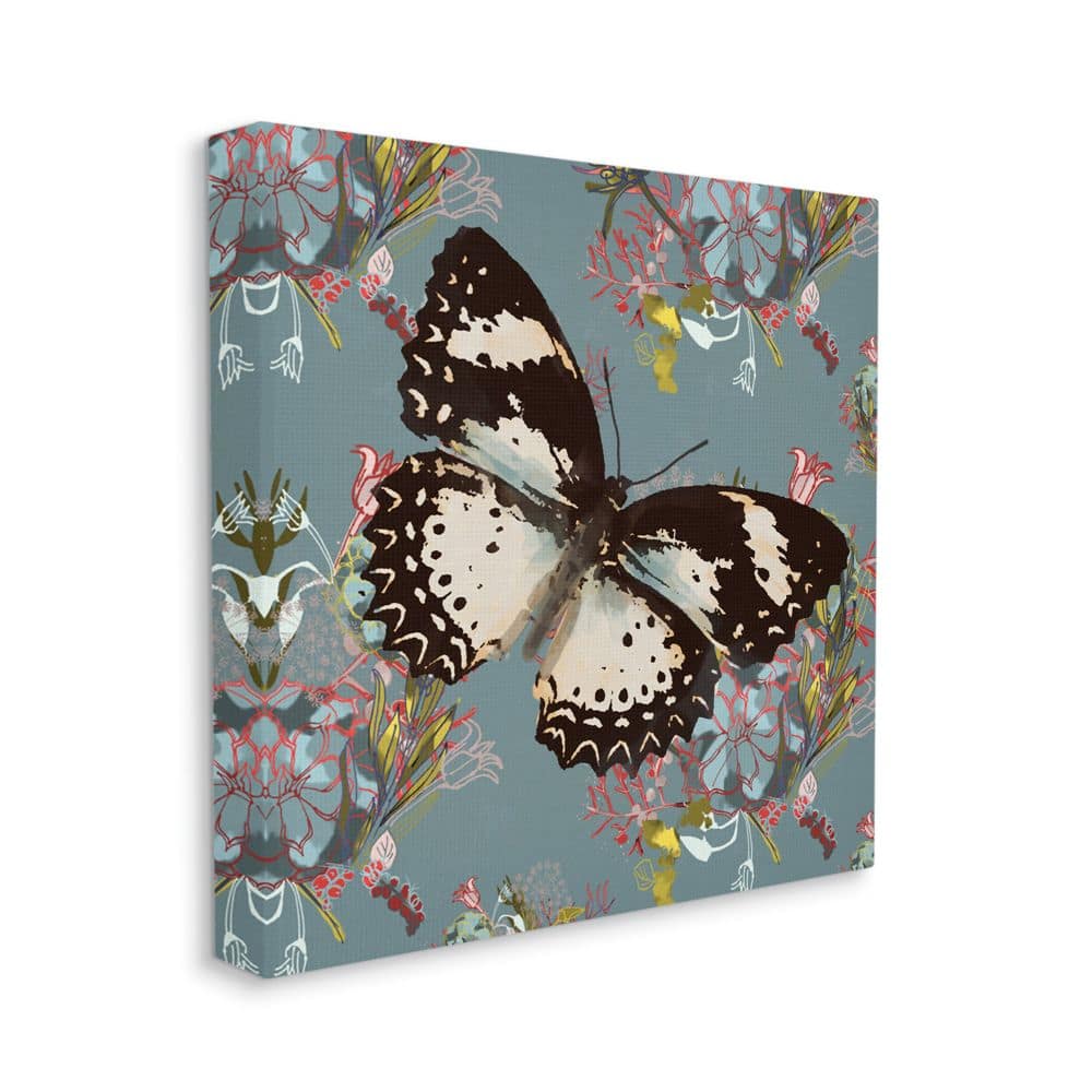 Stupell Industries Butterfly On Blue Pink Pattern Abstract Design Canvas Wall Art