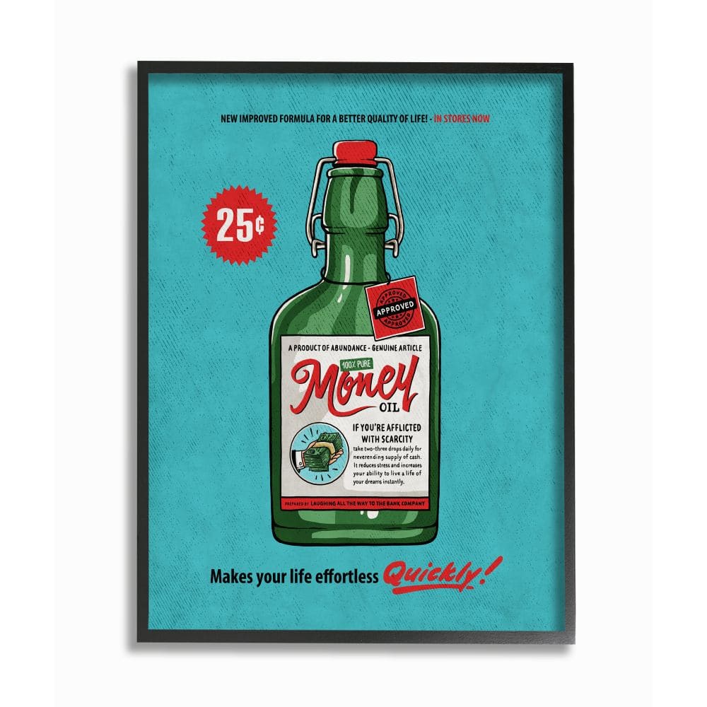 Stupell Industries Money Oil Vintage Comic Book Framed Giclee Textured Wall Art