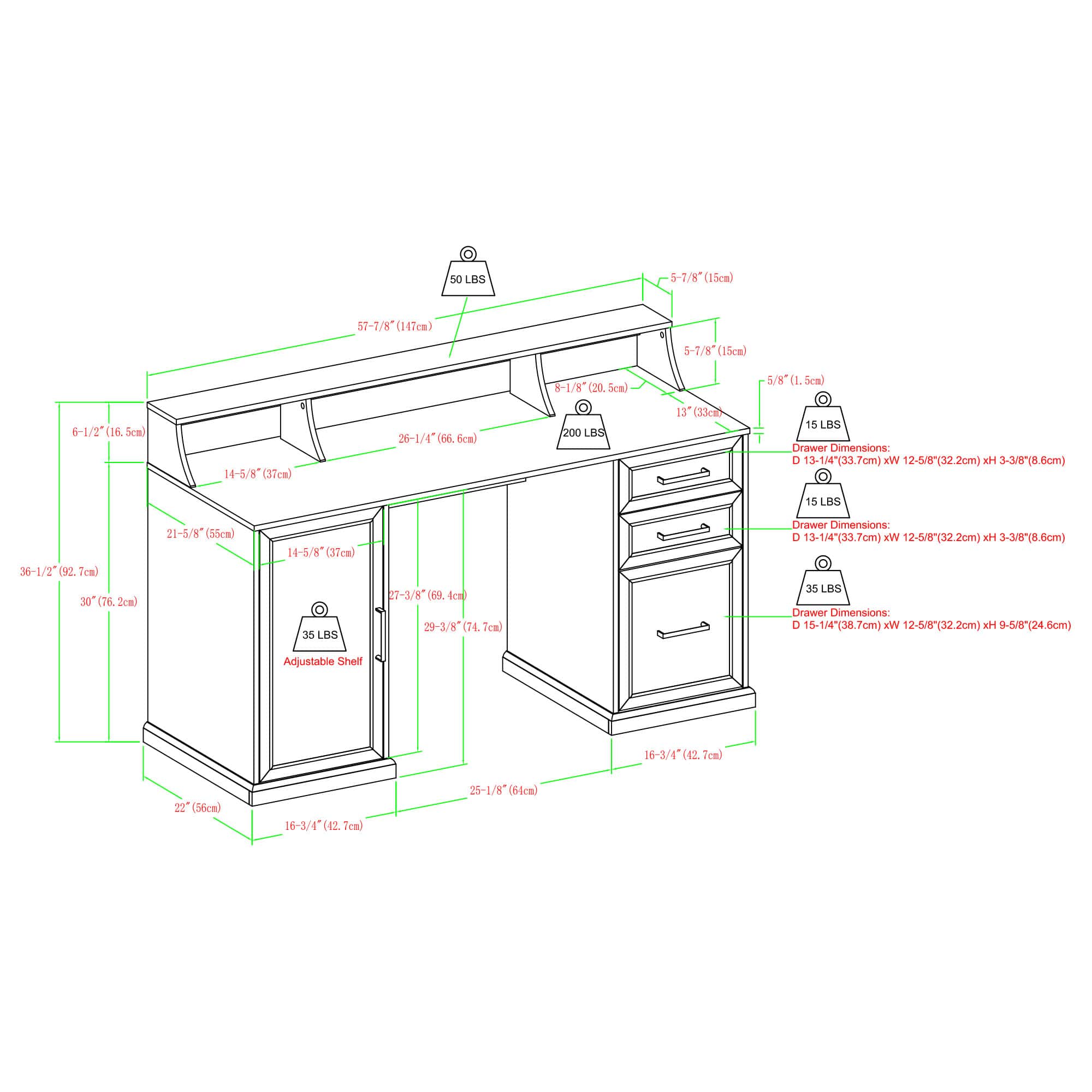 Walker Edison 58" Birch 3 Drawer Computer Desk with Hutch